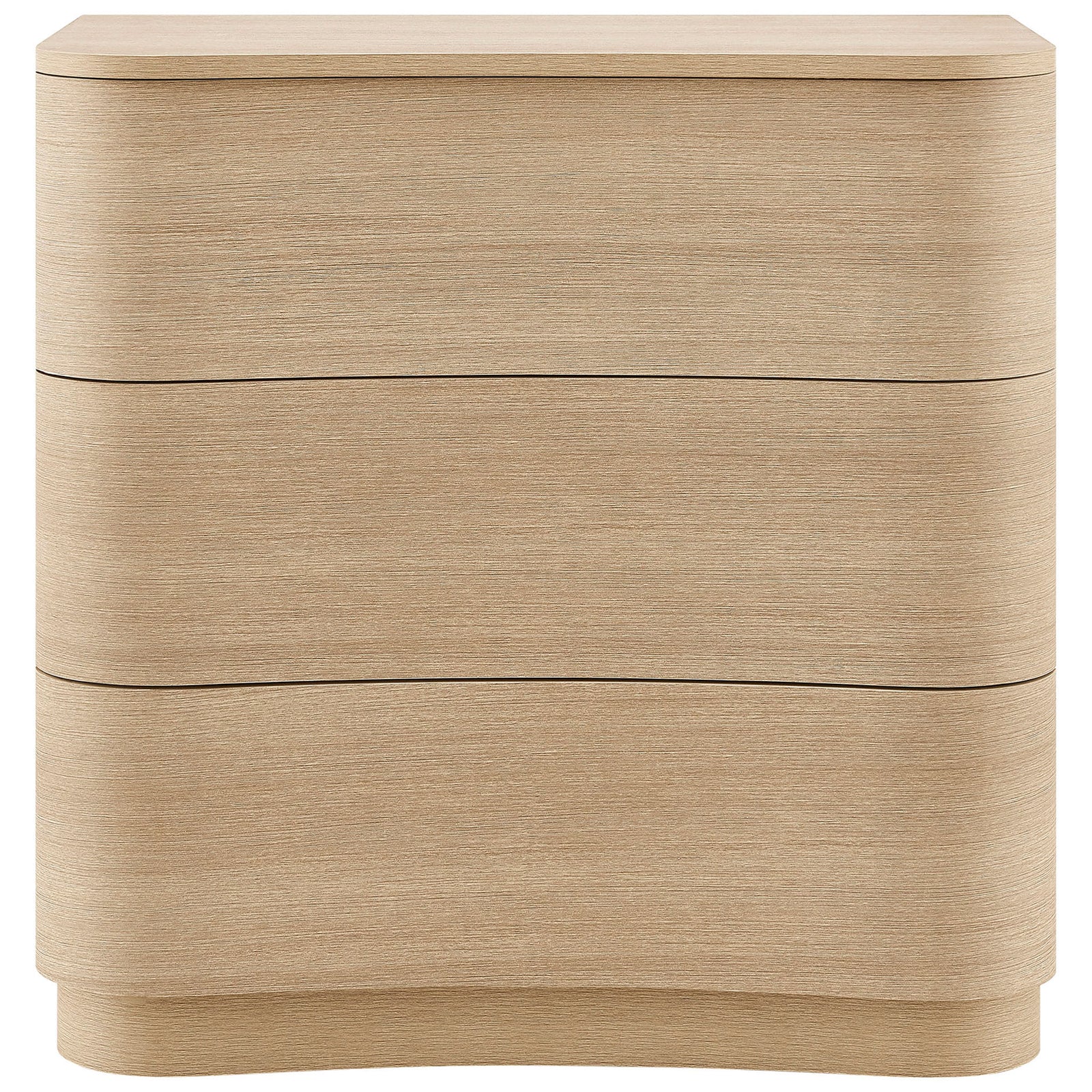 Mirae curved three-drawer compact dresser in brushed light oak with smooth sculpted silhouette || MOD-7230-BOA || front_studio
