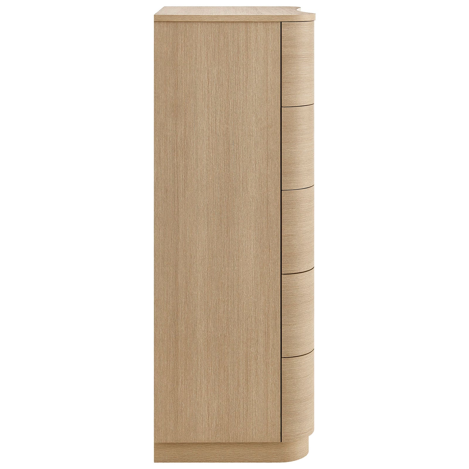 Slim side profile emphasizes the dresser's softly rounded corners and streamlined modern silhouette. || MOD-7231-BOA || side_studio