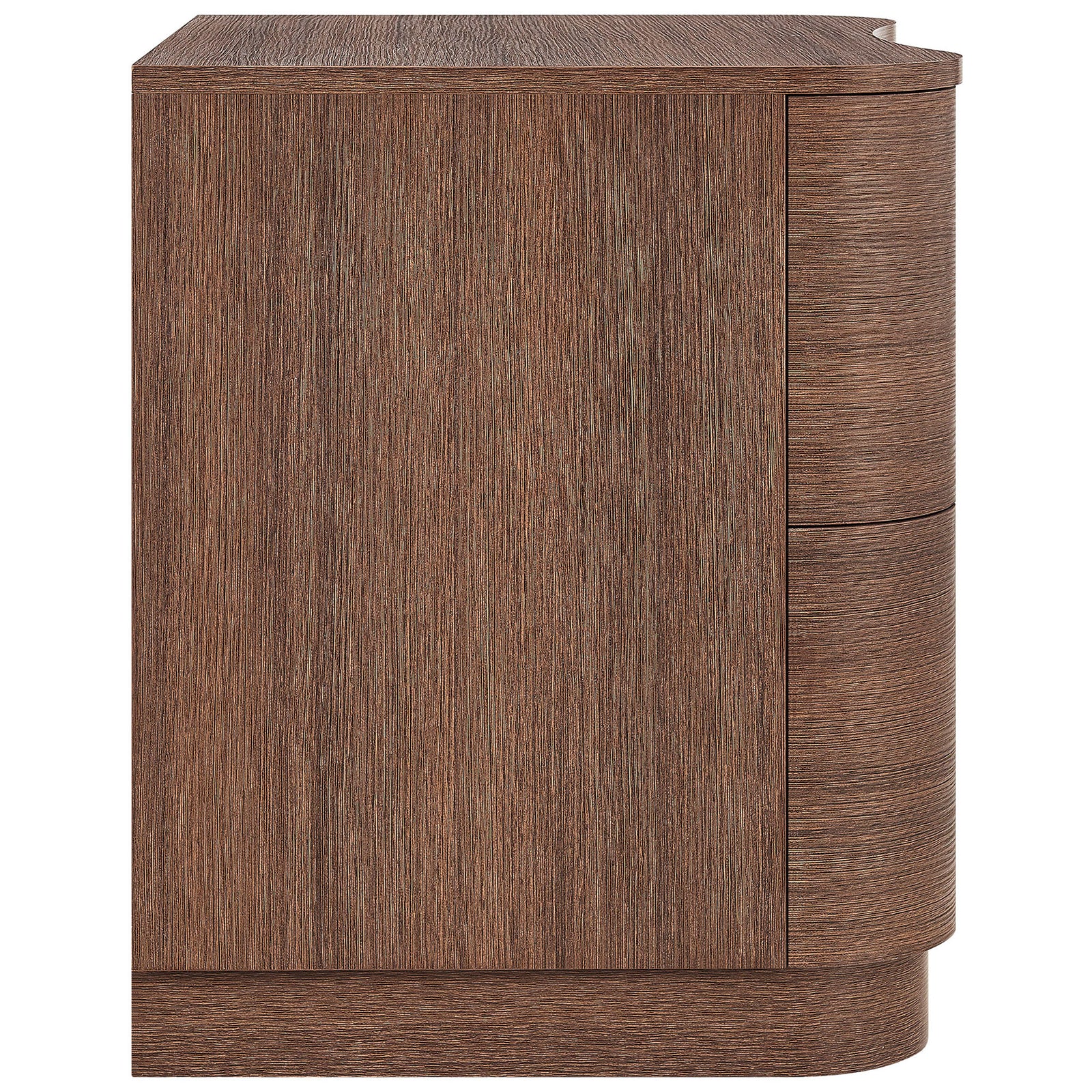 Slim profile of the Mirae nightstand highlights clean lines, smooth wood grain, and compact footprint for small spaces || MOD-7232-BBO || side_studio