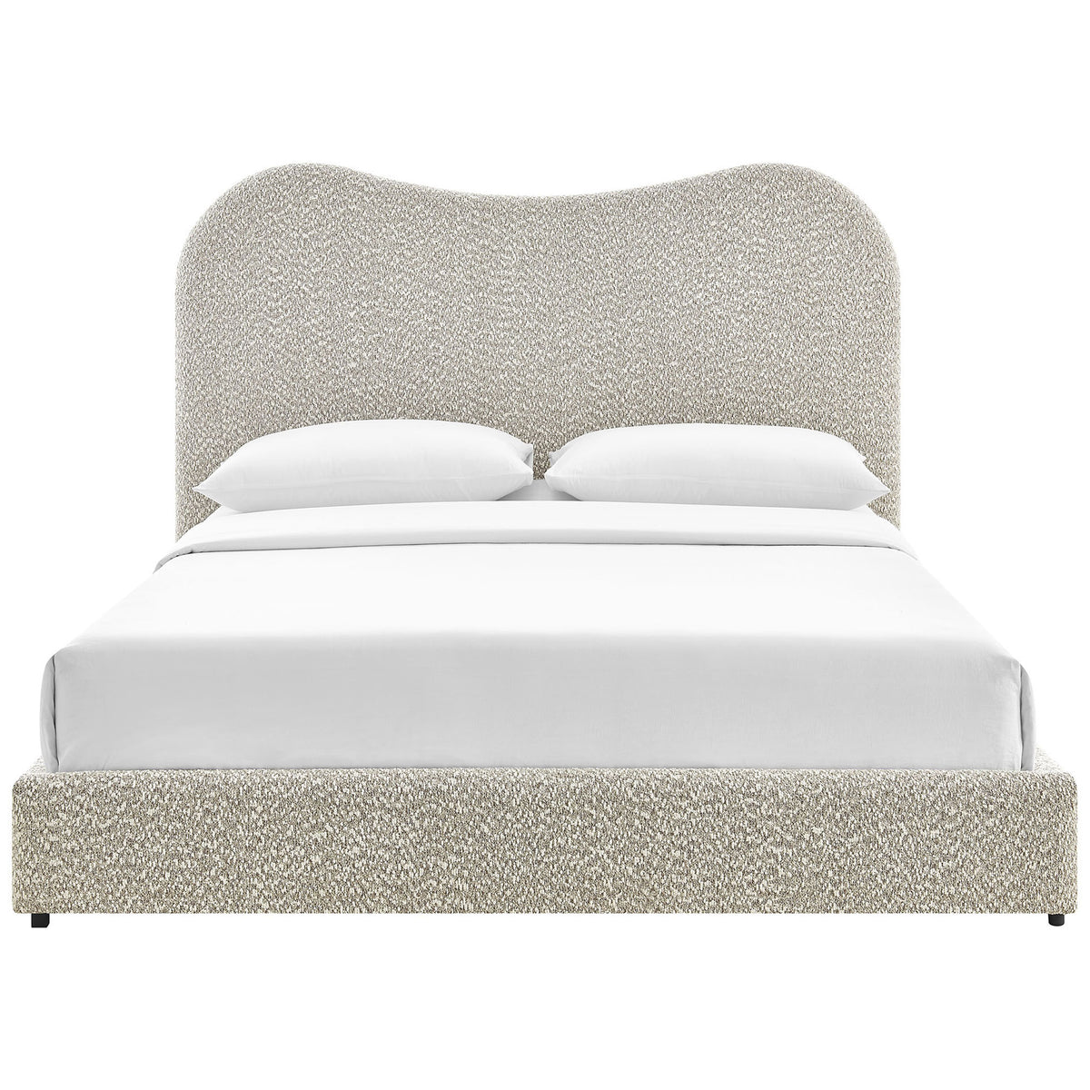 Sculpted headboard and textured boucle upholstery define a serene, streamlined queen platform bed || MOD-7233-RIV || front_studio