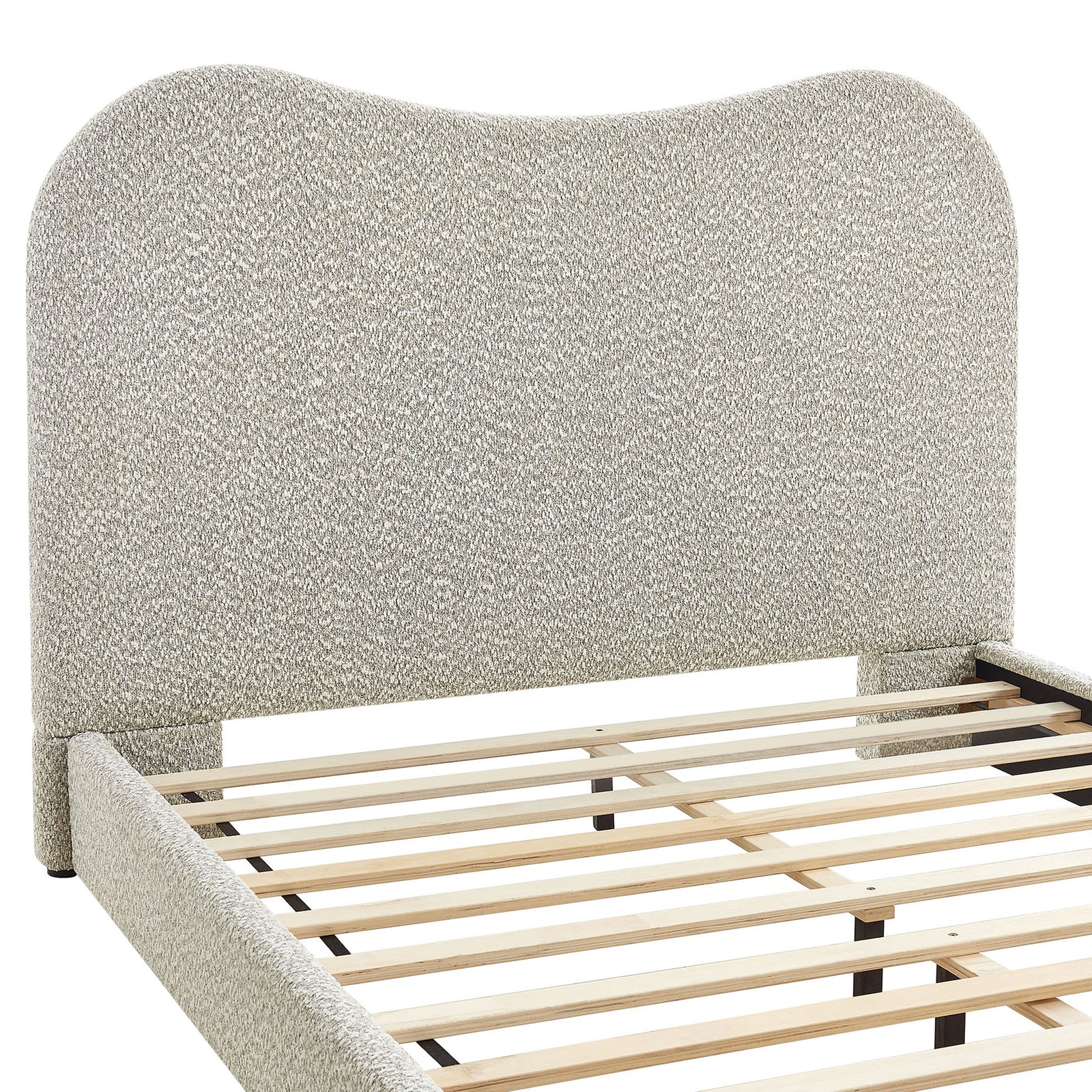 Plush, curved headboard with softly rounded corners wrapped in tactile boucle || MOD-7233-RIV || detail_studio