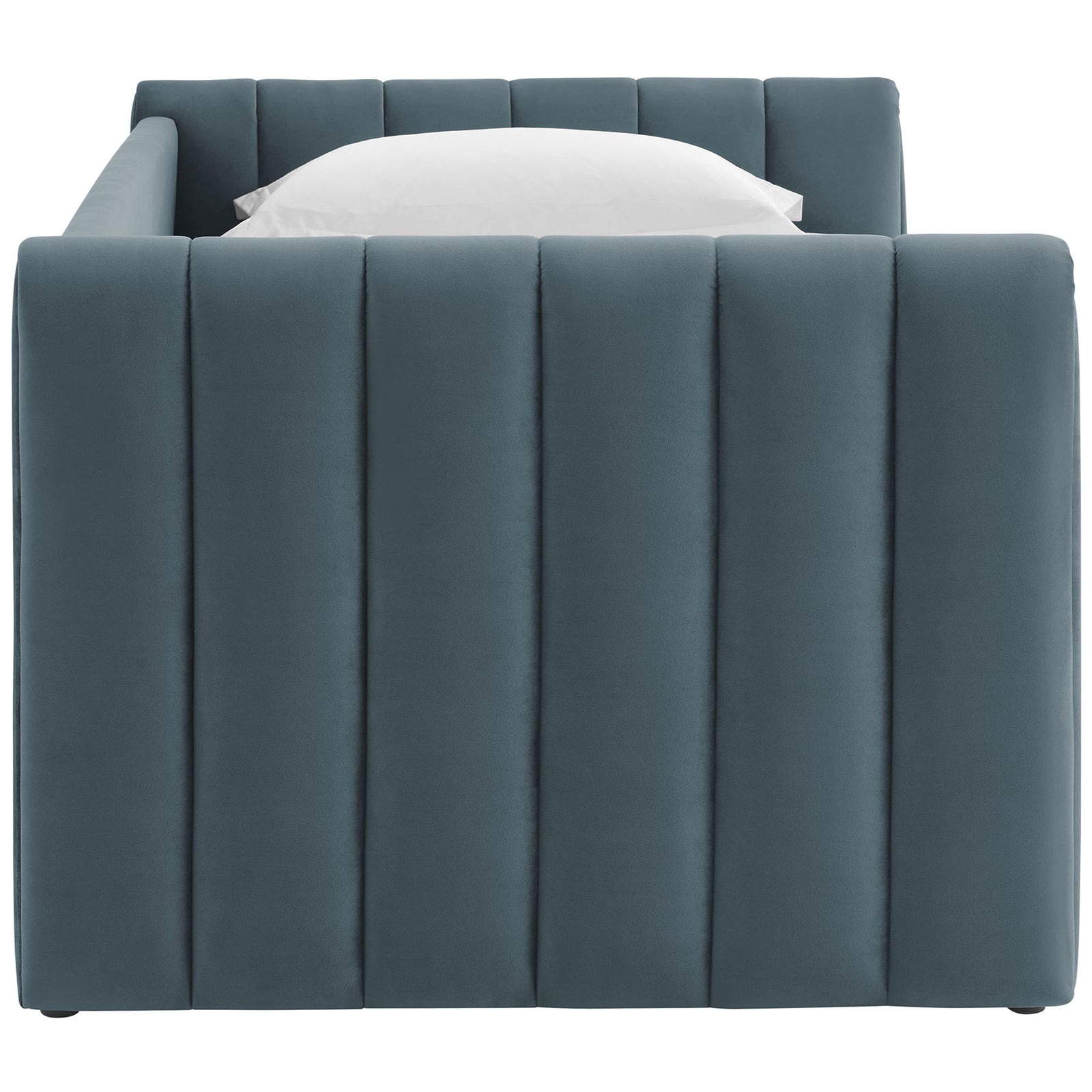 Vertical channel-tufted end panel in soft cadet blue velvet || MOD-7234-CAB || side_studio