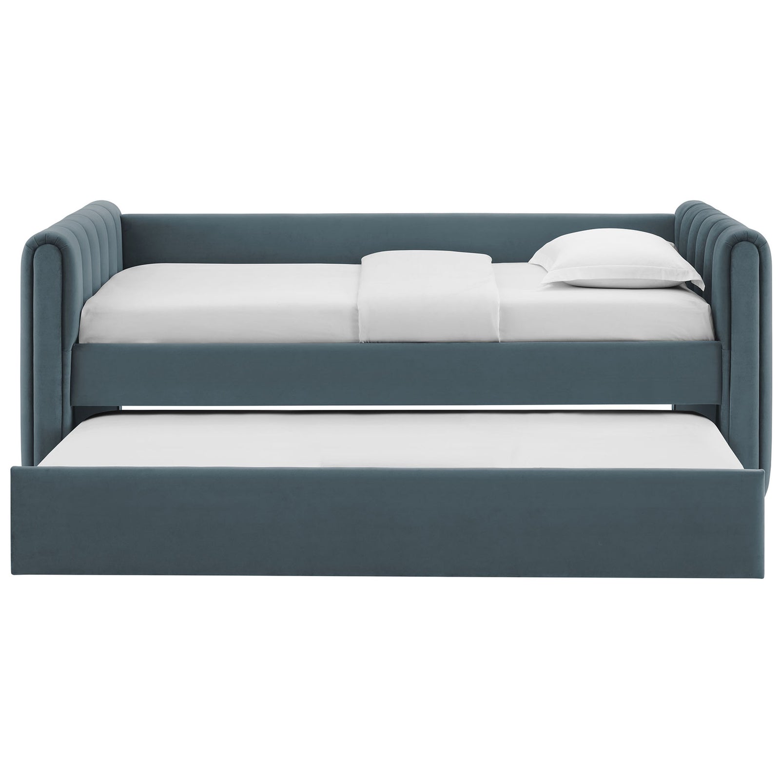Trundle pulled out beneath the daybed for a seamless twin-over-twin sleep setup || MOD-7234-CAB || front_open_studio