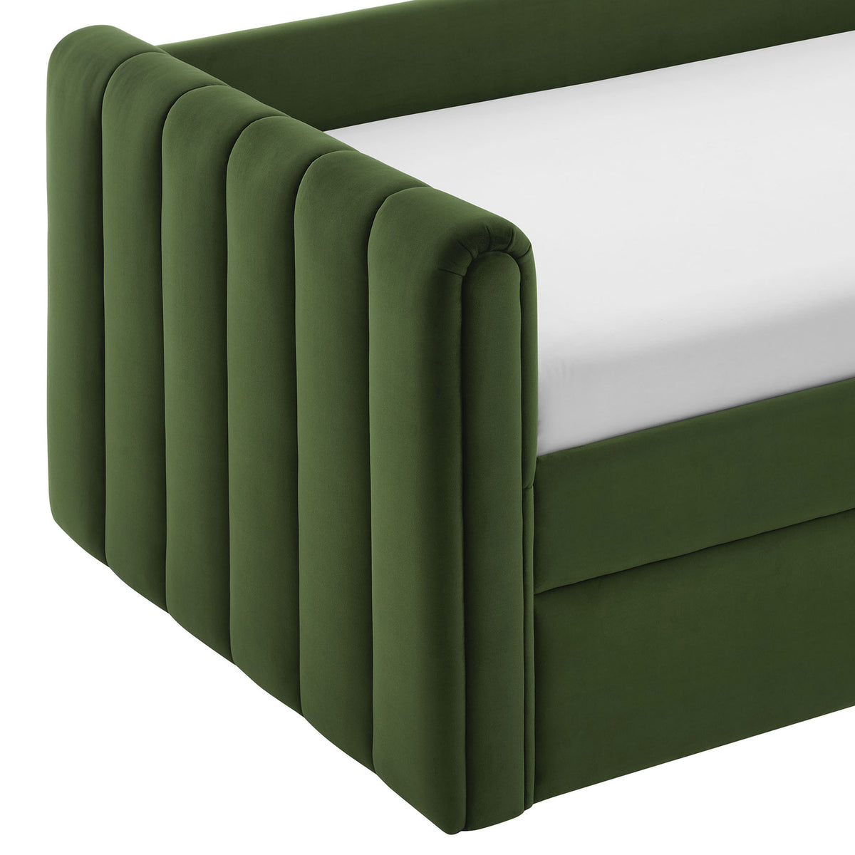 Soft performance velvet with rounded channel edges delivers a cozy, modern look. || MOD-7234-MOG || detail_studio