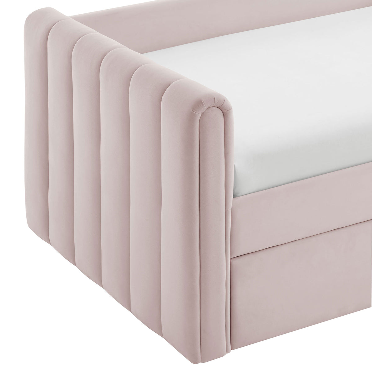 Soft performance velvet with tailored vertical channel tufting and rounded, cushioned edges || MOD-7234-PNK || detail_studio