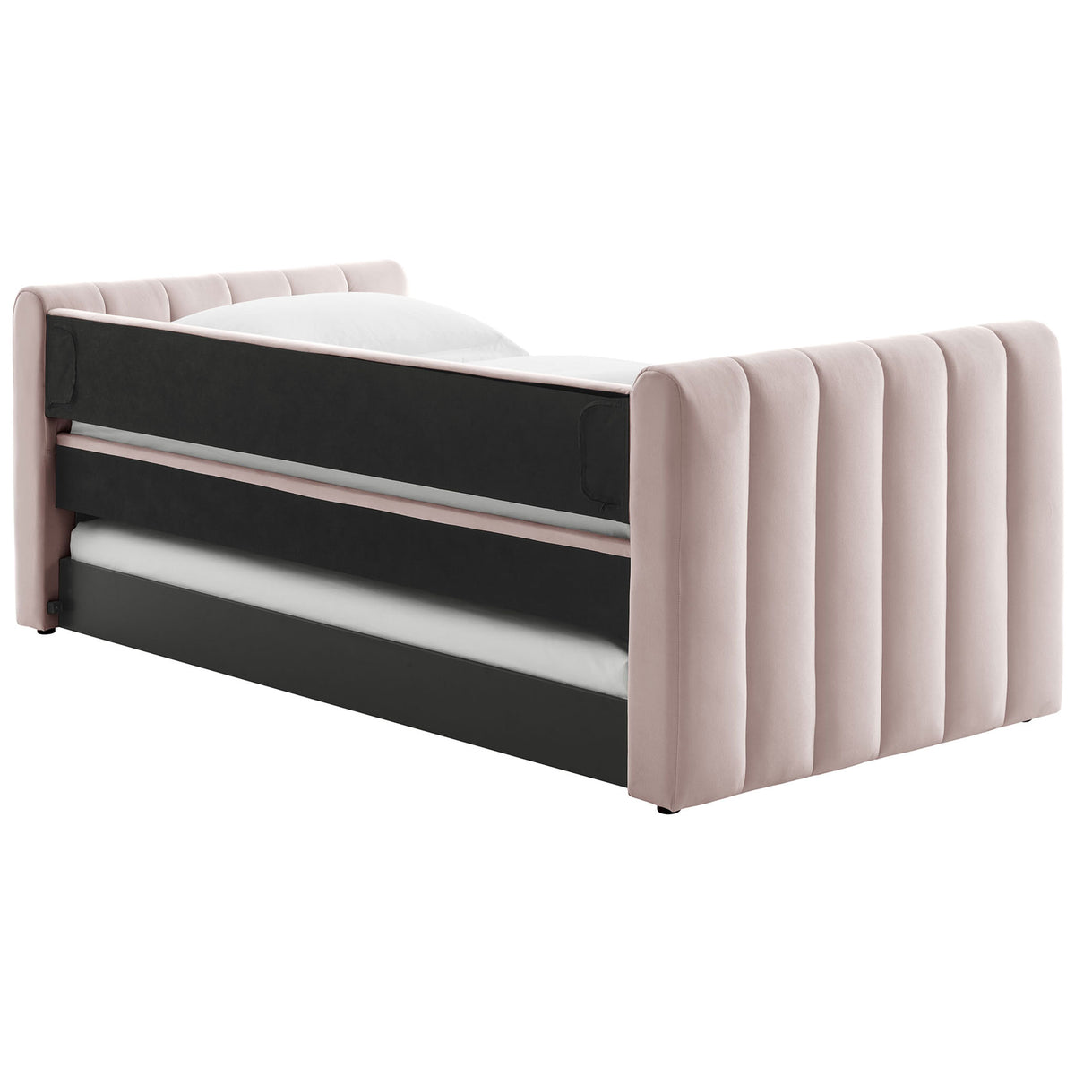 Neat upholstered back with concealed support panels and minimalist profile in pink velvet || MOD-7234-PNK || back_angle_studio