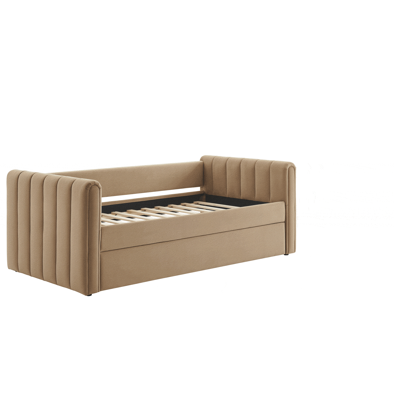 Smooth-rolling trundle extends effortlessly from the upholstered base on concealed casters || MOD-7234-TAU || front_angle_studio