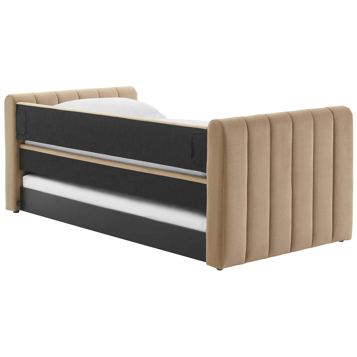 Clean, fully upholstered back with discreet trundle panel for a refined, finished look || MOD-7234-TAU || back_angle_studio