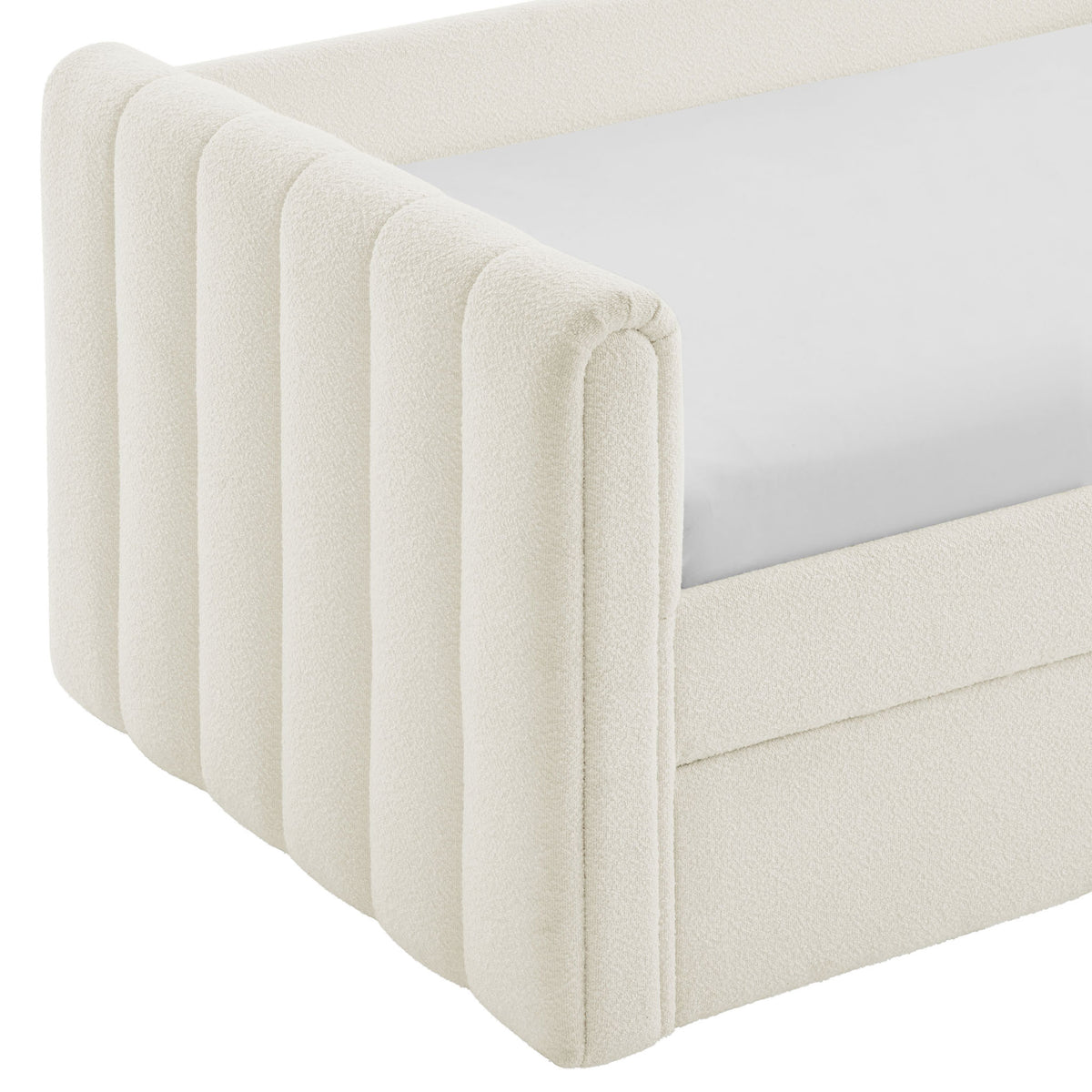 Rounded vertical channel tufting in soft, cozy cloud boucle || MOD-7235-CLO || detail_studio