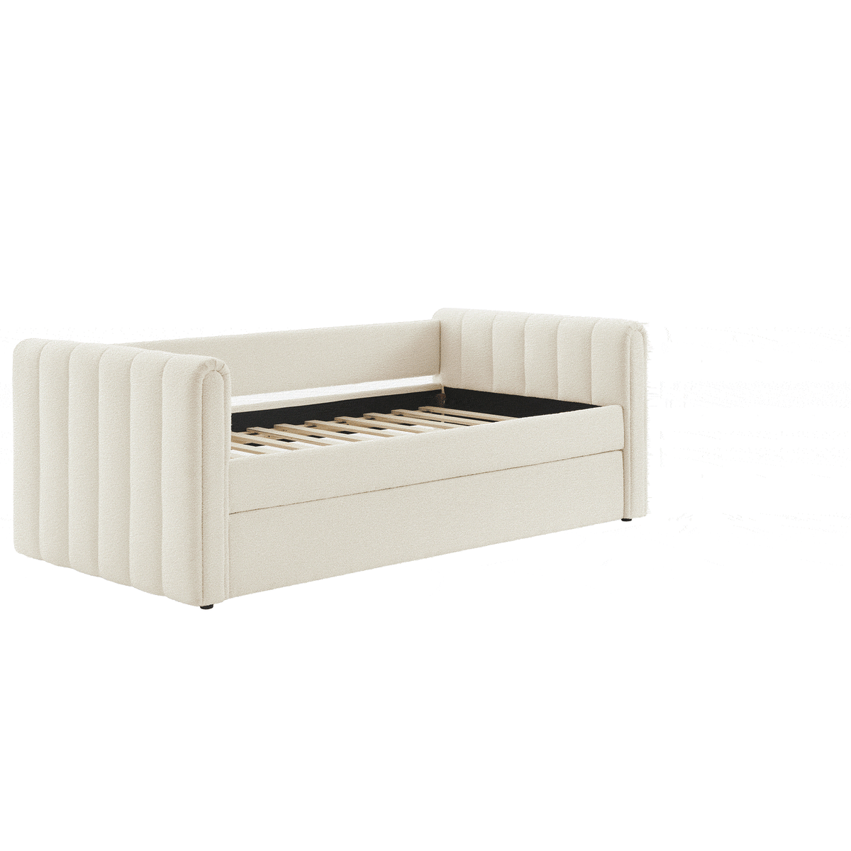 See how the hidden trundle stores beneath the bed and pulls out to expand sleeping space || MOD-7235-CLO || front_angle_studio