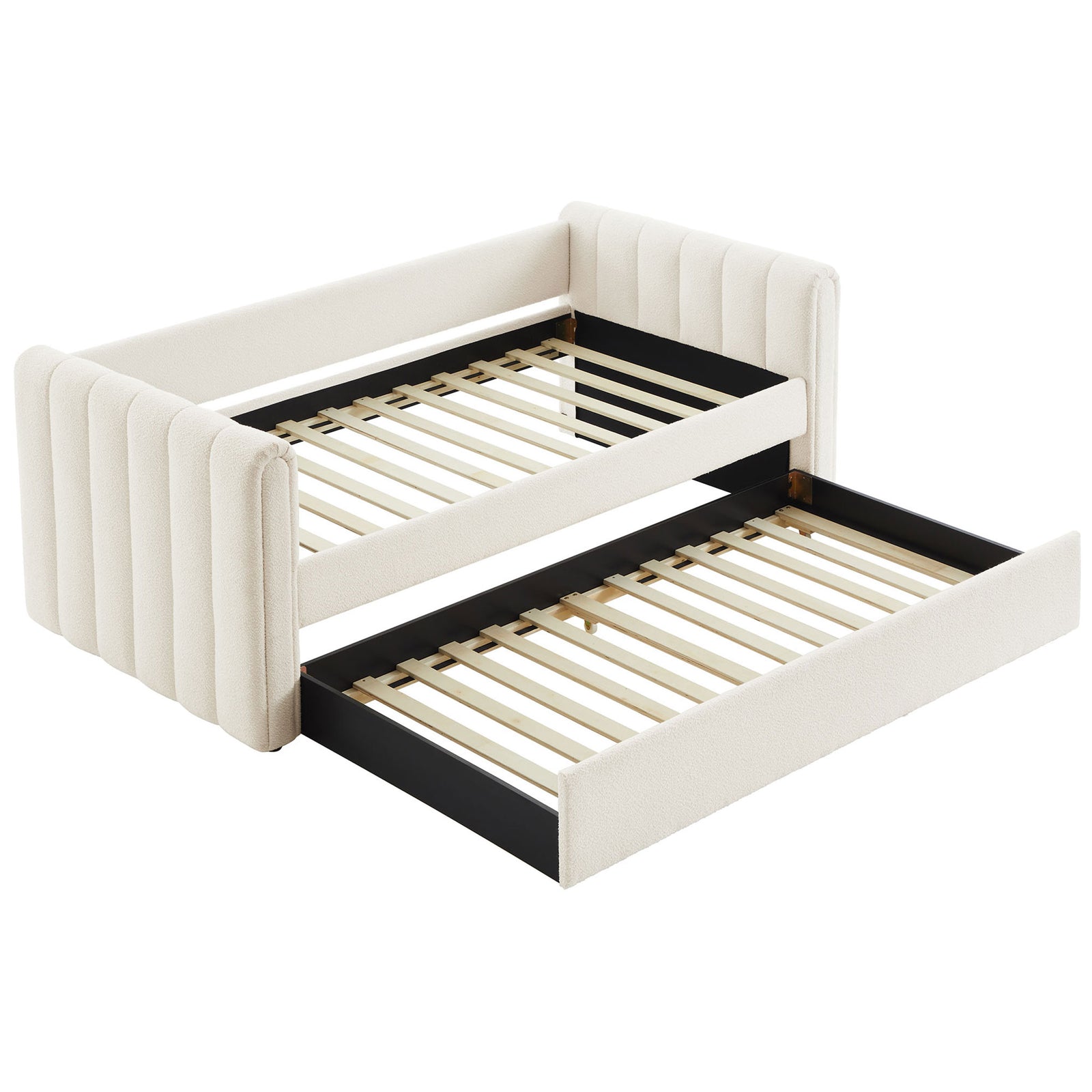 Both sleep surfaces extended with sturdy wood slats on daybed and trundle || MOD-7235-CLO || front_angle_open_studio