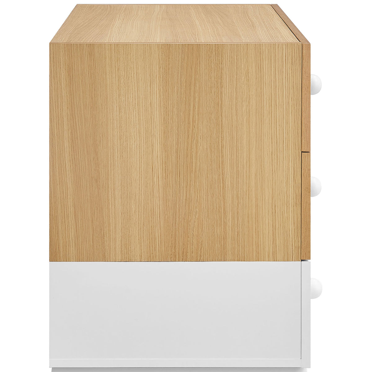 Smooth oak-finish dresser side with crisp white base for a clean modern profile || MOD-7239-OAK-WHI || side_studio