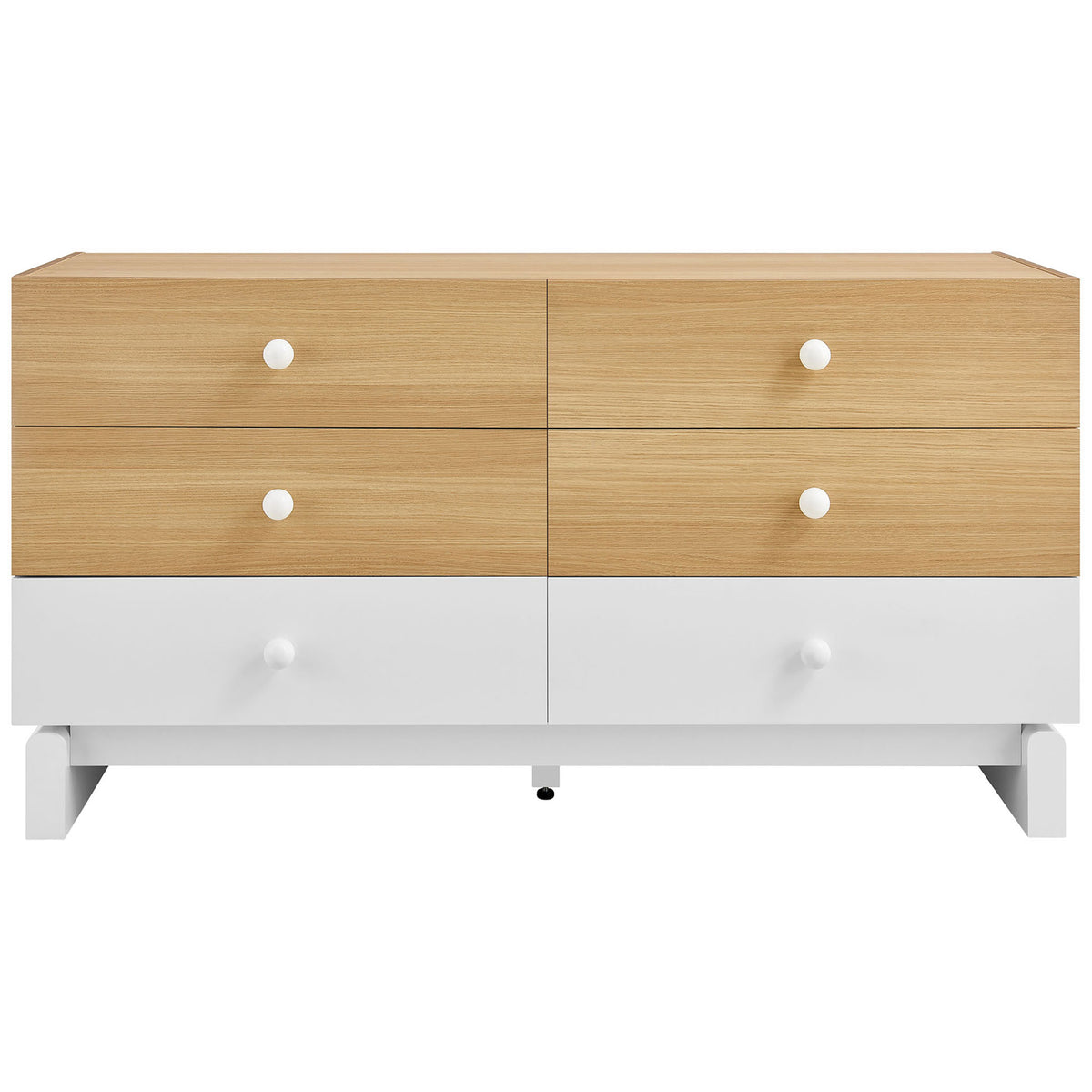 Oak and white color block dresser with six spacious drawers for organized bedroom storage || MOD-7241-OAK-WHI || front_studio