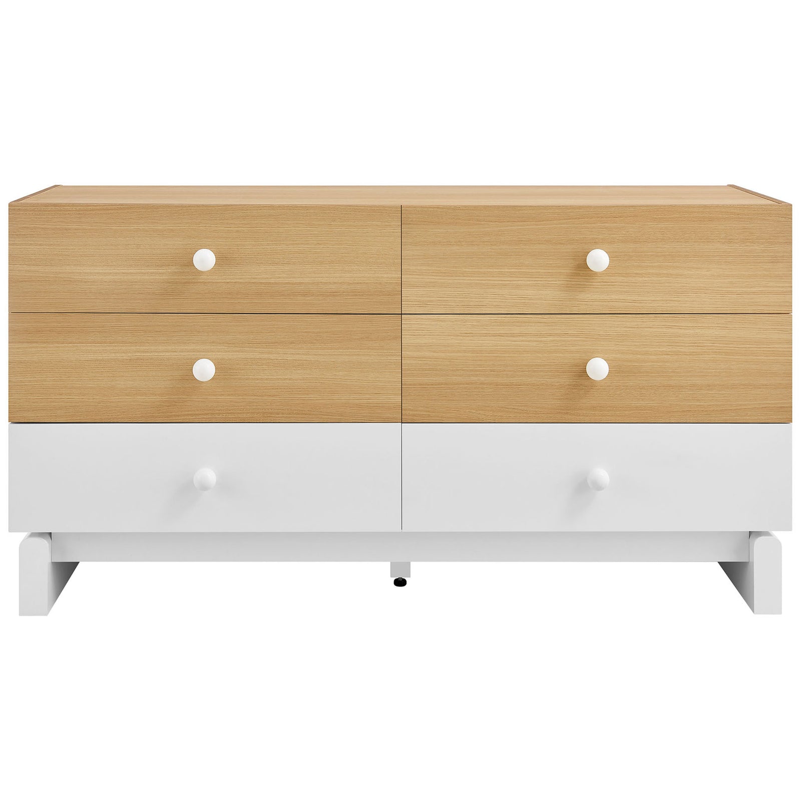Oak and white color block dresser with six spacious drawers for organized bedroom storage || MOD-7241-OAK-WHI || front_studio