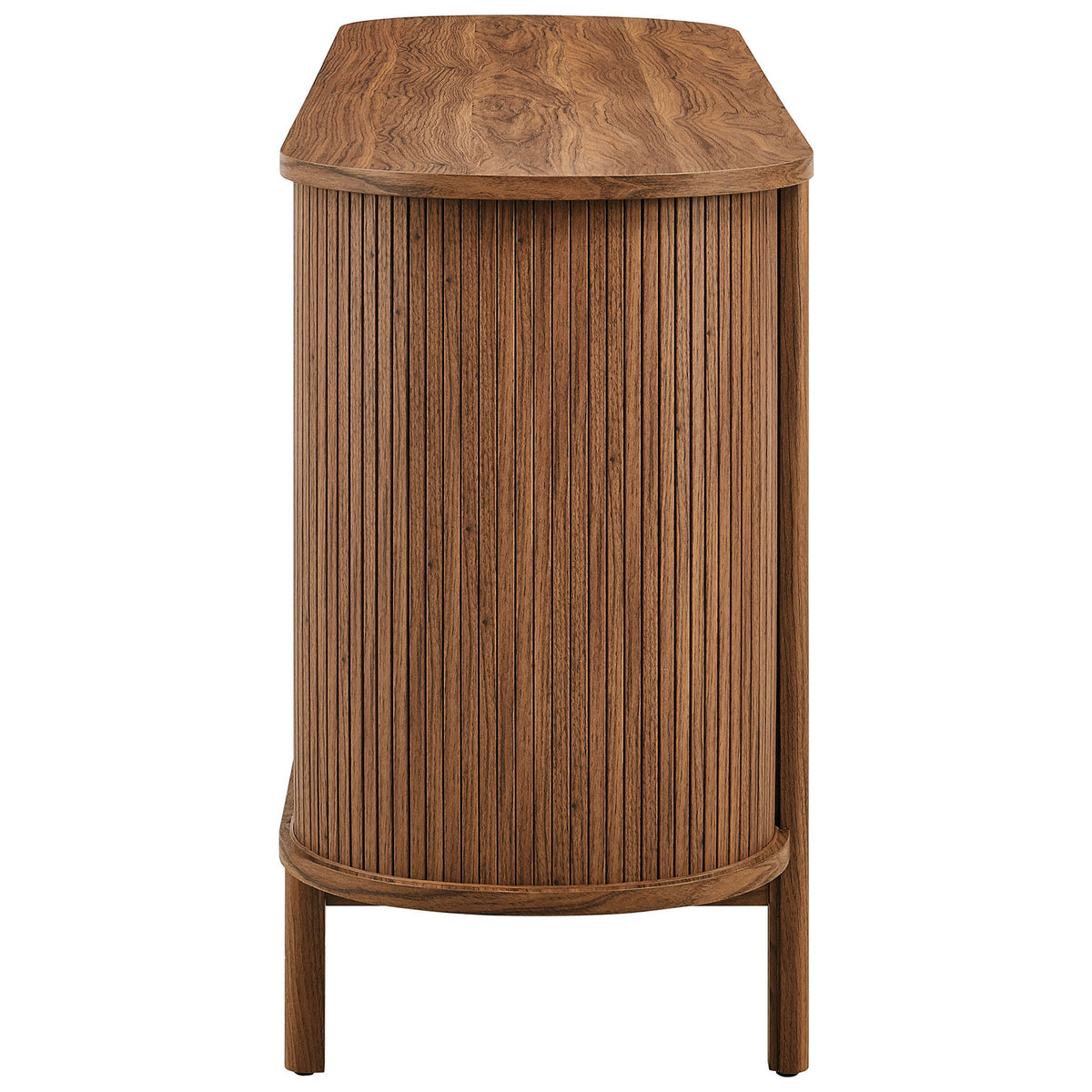 Walnut dresser showcasing vertical fluted paneling and a gracefully rounded silhouette || MOD-7242-WAL || side_studio