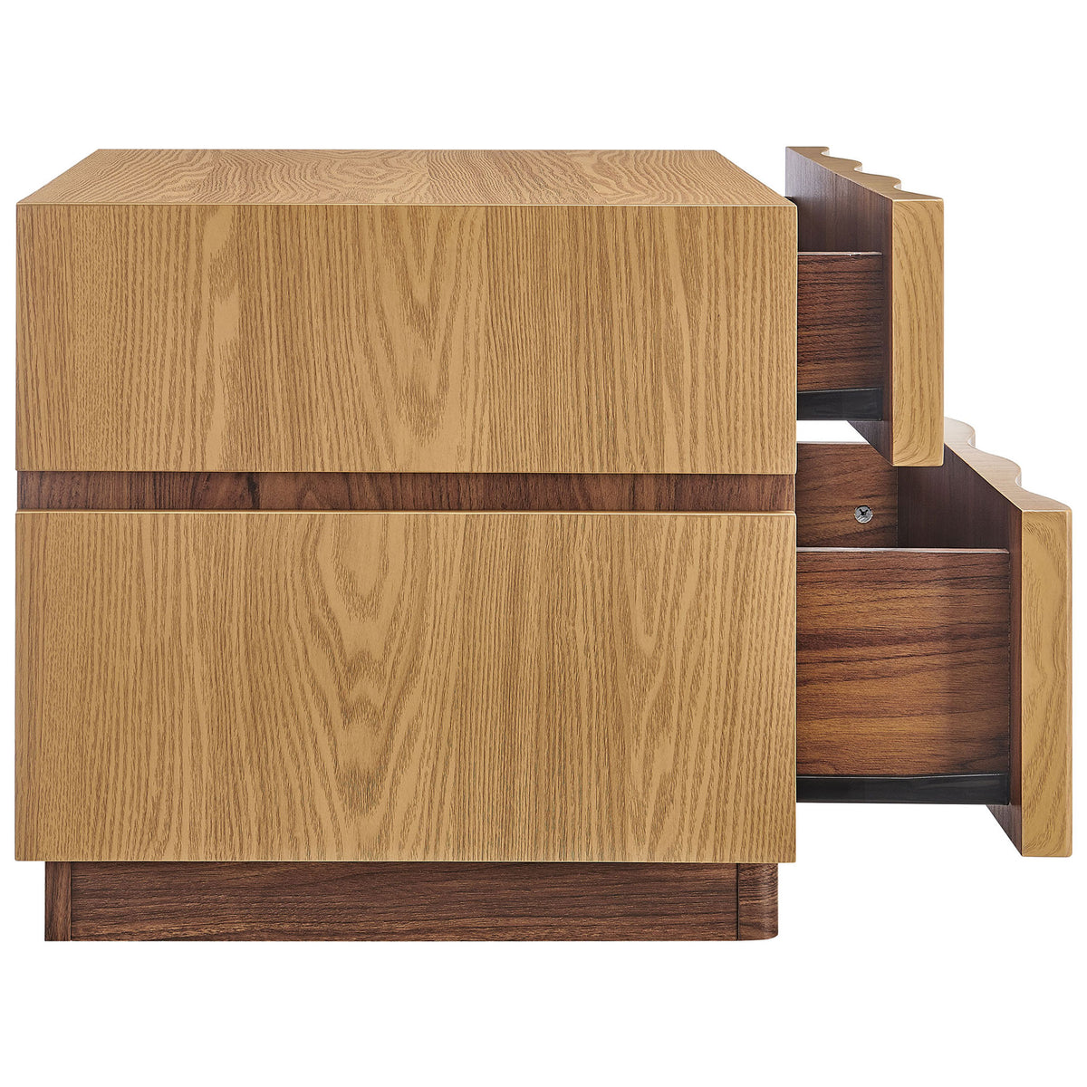 Smooth-gliding Isola drawer opens wide to reveal spacious wood-lined storage compartments || MOD-7243-LOA-WAL || side_open_studio