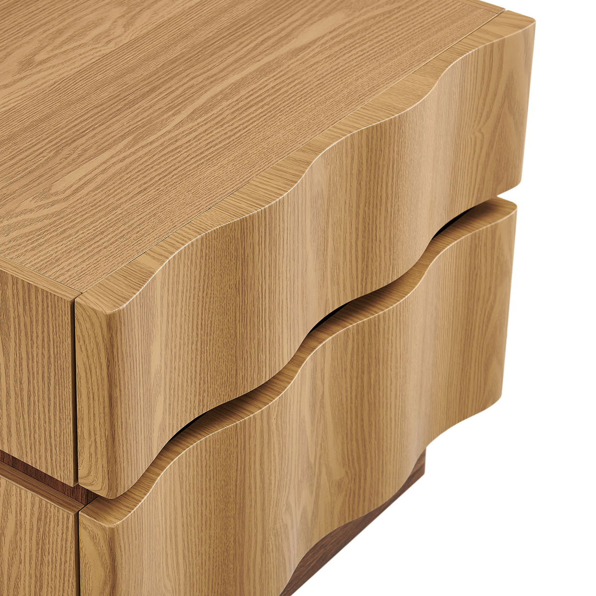 Sculpted wave-edge drawer fronts and richly grained top add organic texture to this nightstand || MOD-7243-LOA-WAL || detail_studio