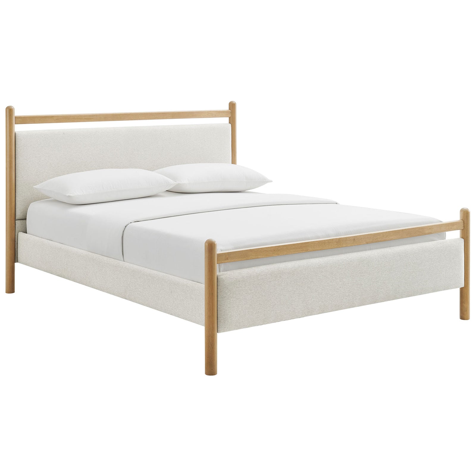 Tailored platform silhouette with padded panels and light oak trim for a soft, modern bedroom look || MOD-7248-LOA-HEI || front_angle_studio