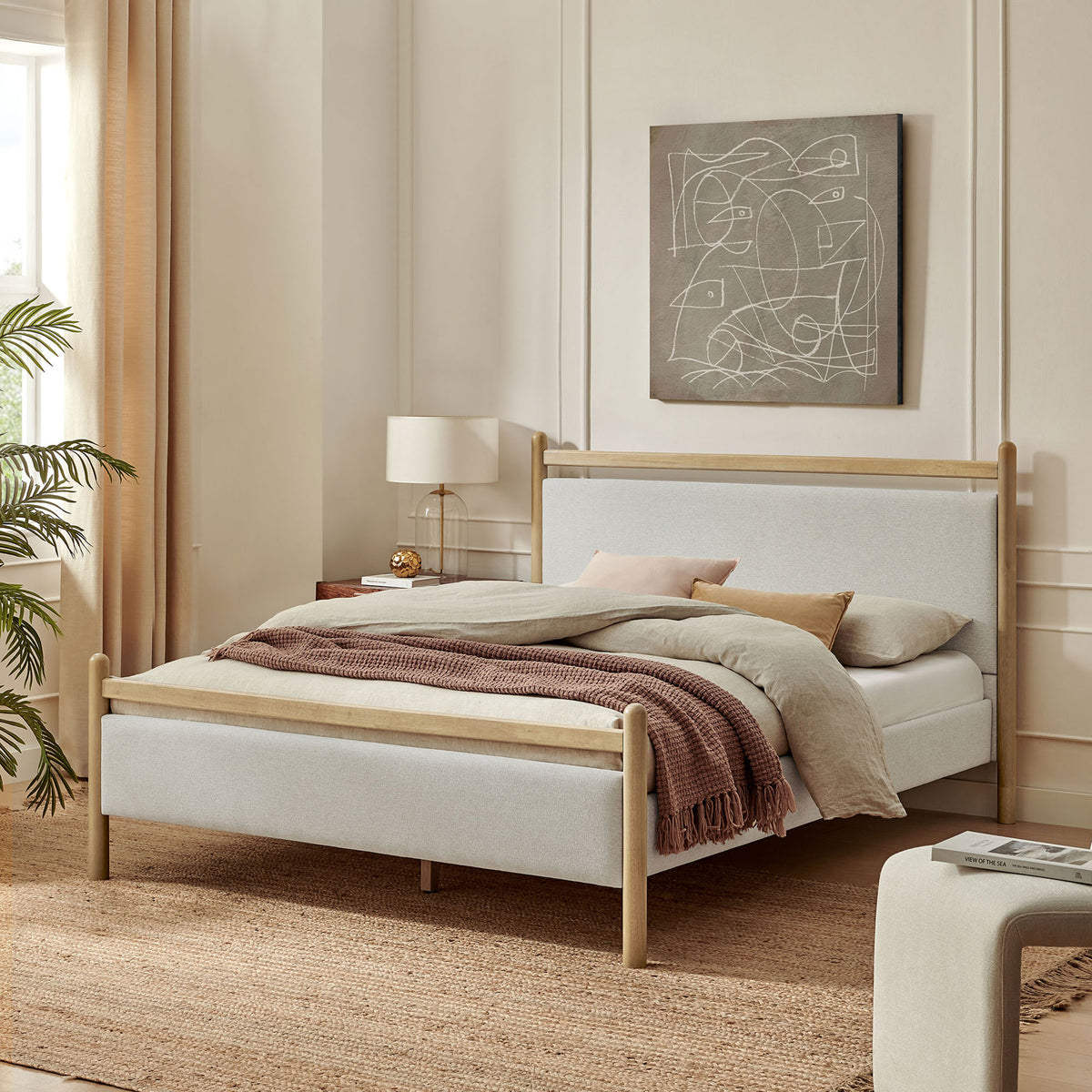 Light oak and heathered ivory platform bed brings soft texture and clean lines to any space || MOD-7248-LOA-HEI || front_angle_room