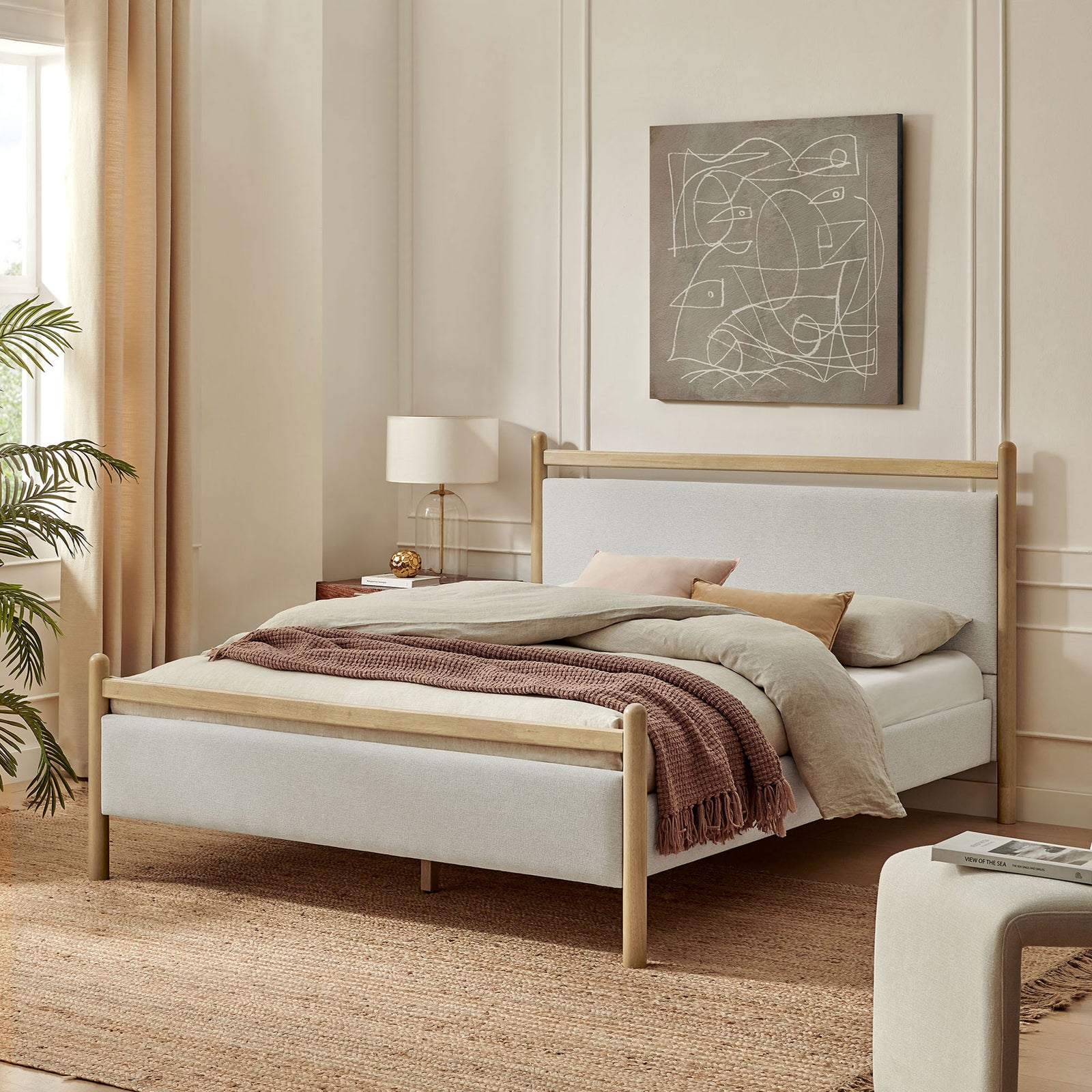 Light oak and heathered ivory platform bed brings soft texture and clean lines to any space || MOD-7248-LOA-HEI || front_angle_room