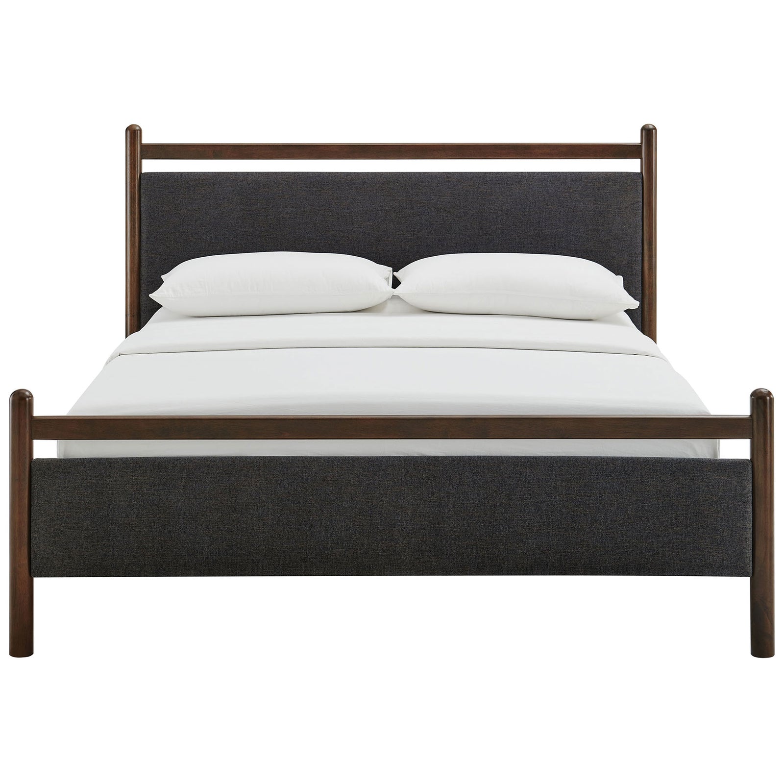 Tailored upholstered headboard and footboard framed by smooth rounded wood posts for a balanced modern look || MOD-7248-WEN-HDG || front_studio