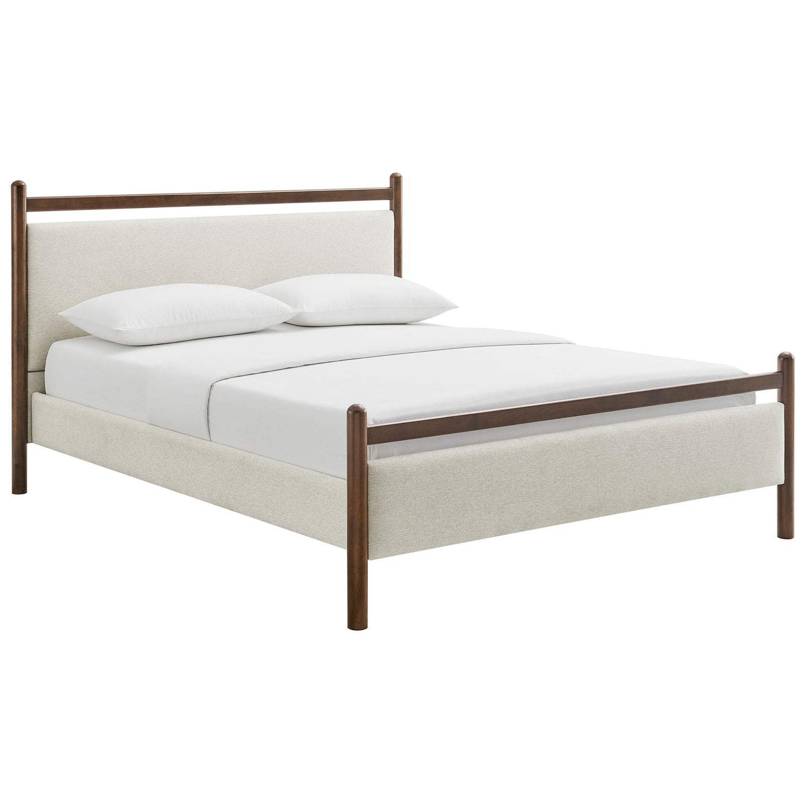 Clean-lined upholstered bed with soft padded headboard and footboard framed by rich wenge-finished wood || MOD-7248-WEN-HEI || front_angle_studio