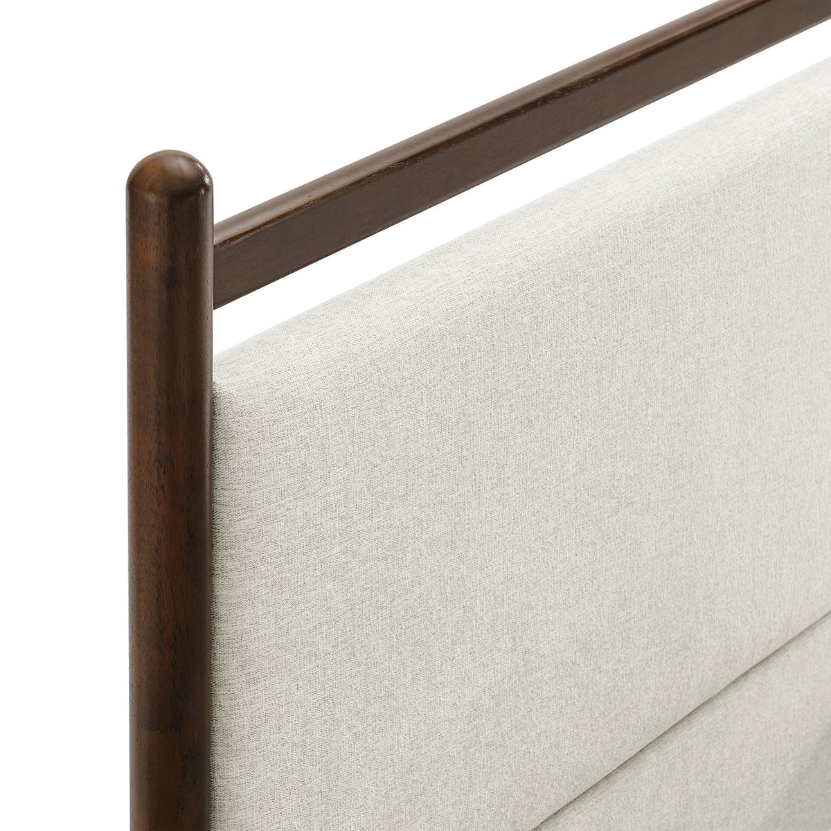 Padded heathered ivory headboard with rounded wood top rail and smooth, refined finish || MOD-7248-WEN-HEI || detail_studio