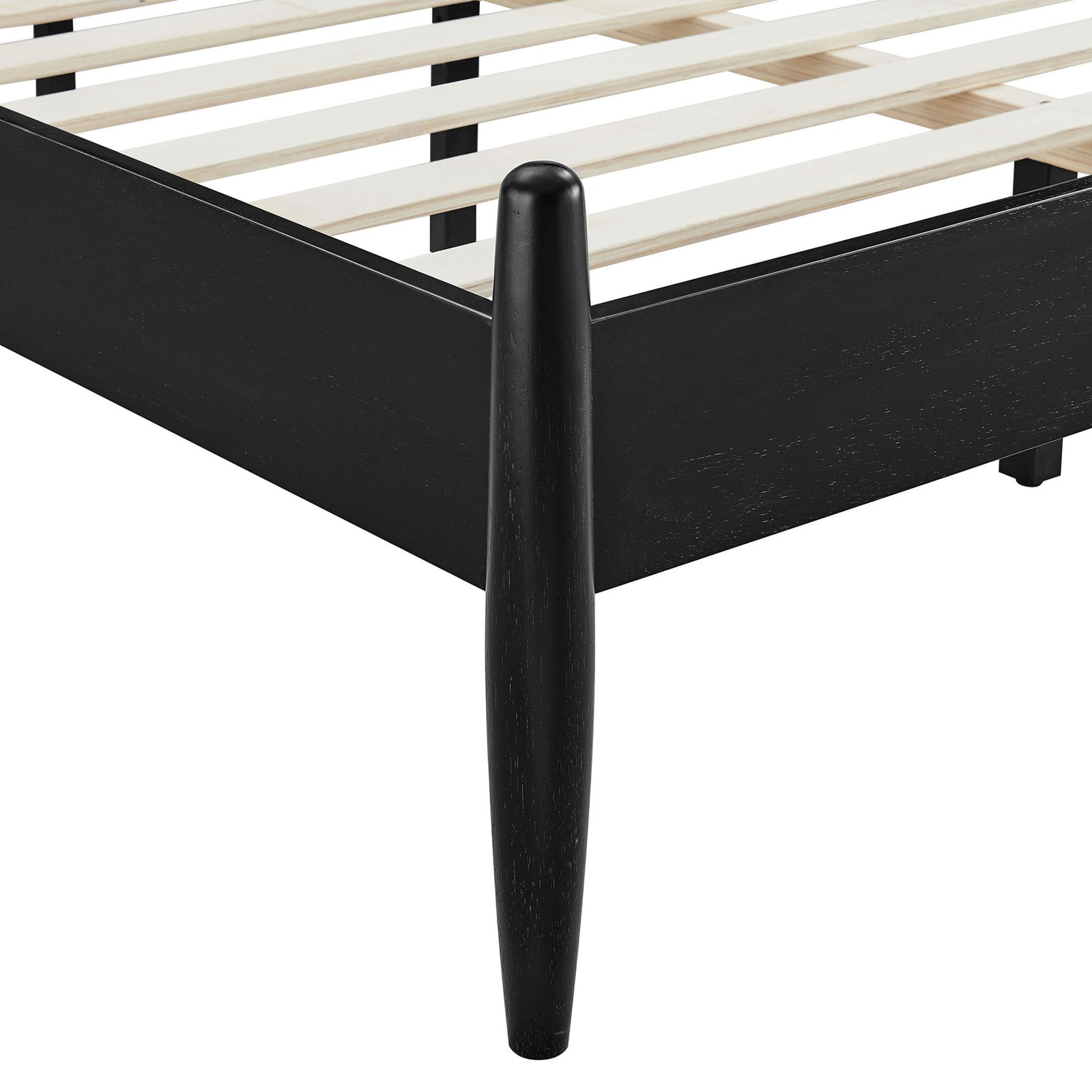 Tapered solid wood leg and slat platform in a rich black finish || MOD-7303-BLK || leg_studio