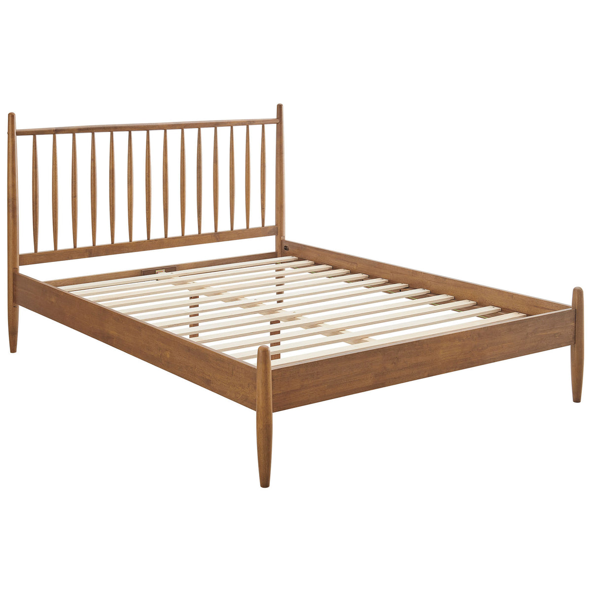 Open spindle headboard and sturdy wood slat base deliver airy style and reliable support. || MOD-7303-WAL || front_angle_studio