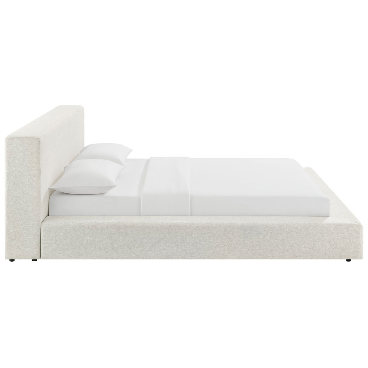 Streamlined side profile with plush headboard and floor-hugging platform base || MOD-7305-HEI || side_studio