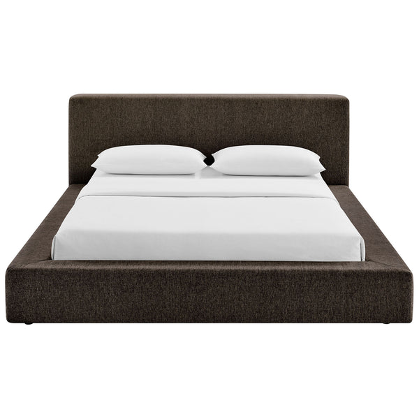 Modern upholstered platform bed with tall padded headboard and a seamless wraparound frame || MOD-7307-JAV || front_studio