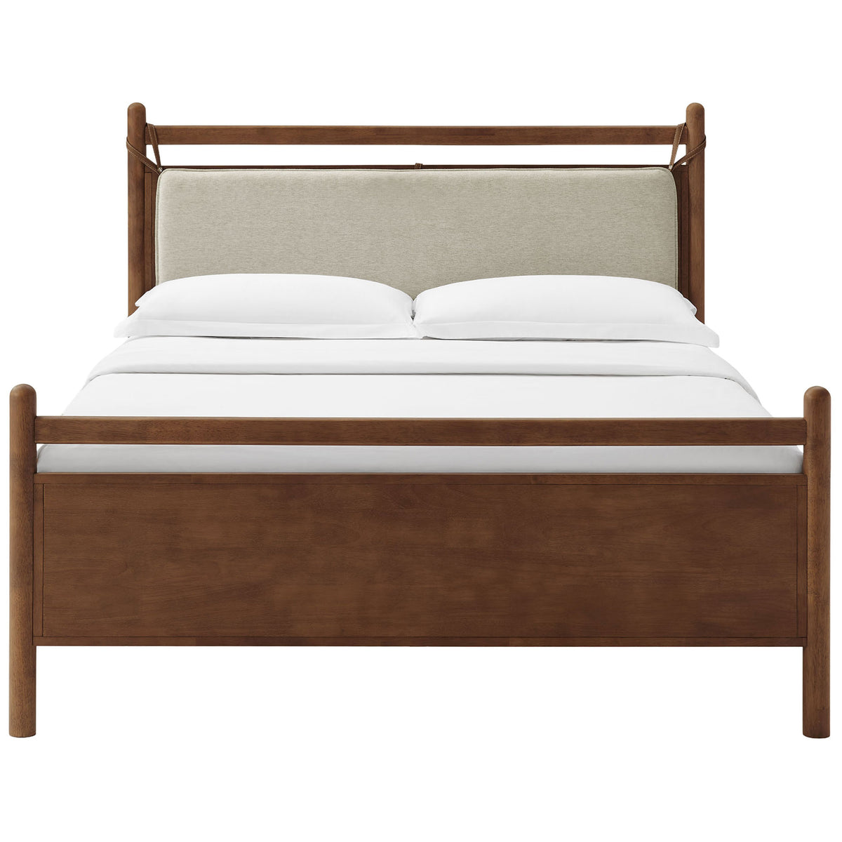 Walnut platform bed with low footboard and soft heathered headboard pillow || MOD-7313-WAL-HEI || front_studio