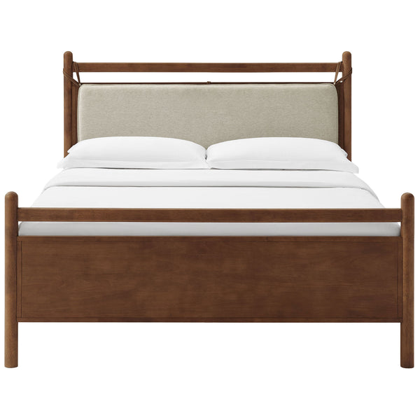 Walnut platform bed with low footboard and soft heathered headboard pillow || MOD-7313-WAL-HEI || front_studio