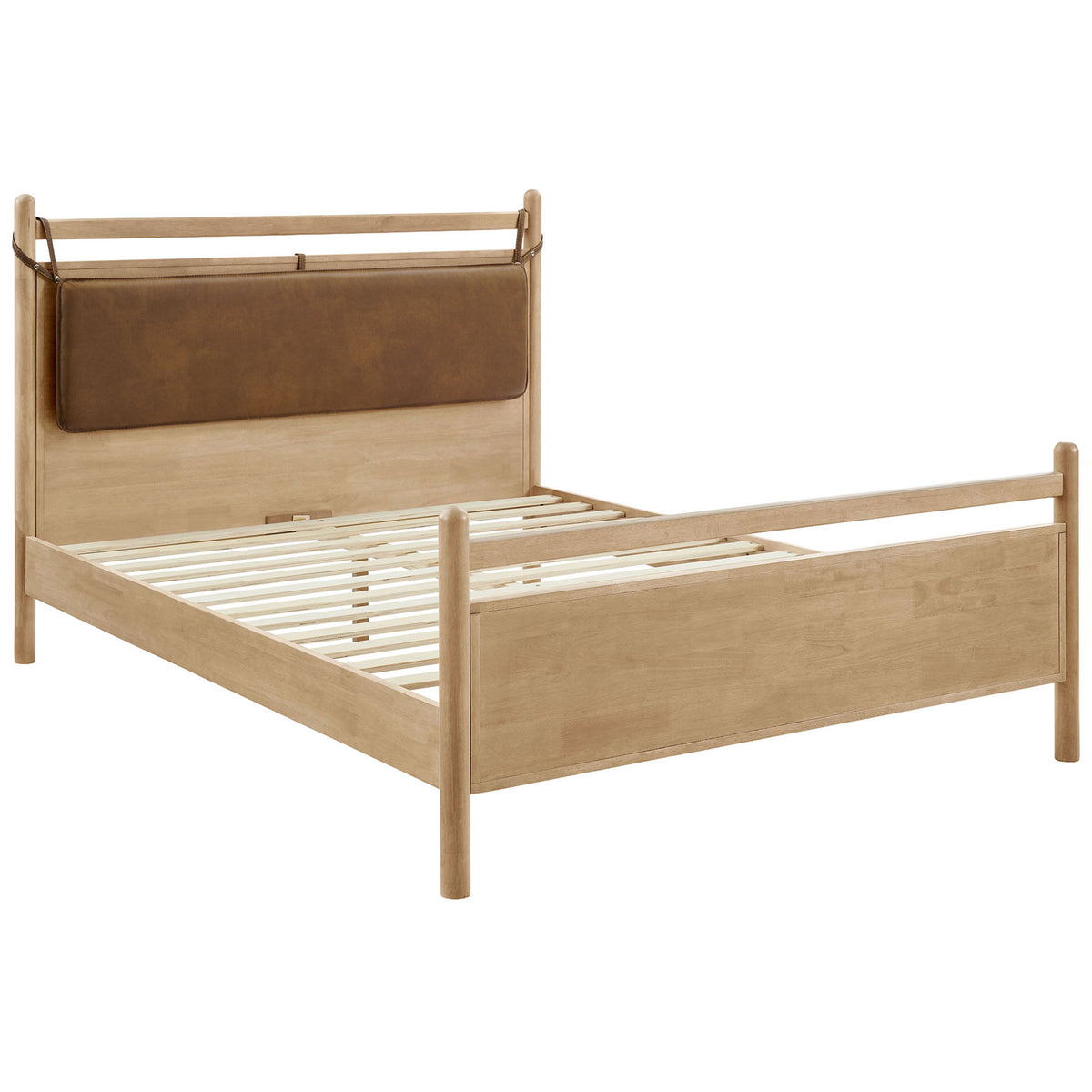 Solid wood platform frame with sturdy slat support and faux leather pillow headboard || MOD-7314-LOA-CYN || front_angle_studio