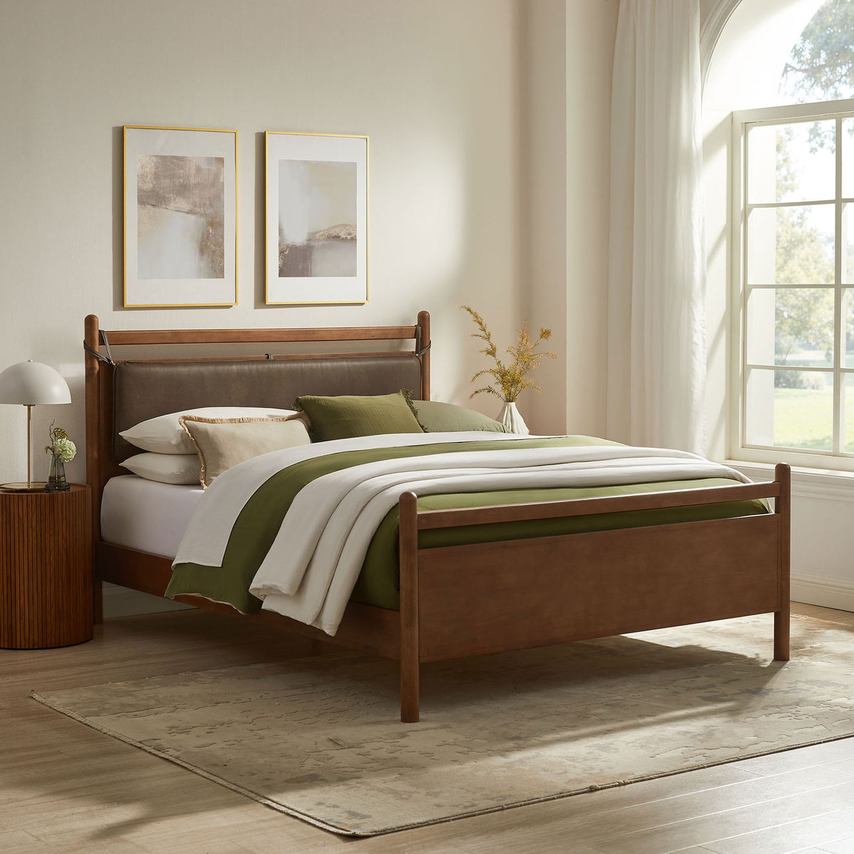 Warm walnut tones and a cushioned headboard create an inviting foundation for restful nights || MOD-7314-WAL-MUS || front_angle_room
