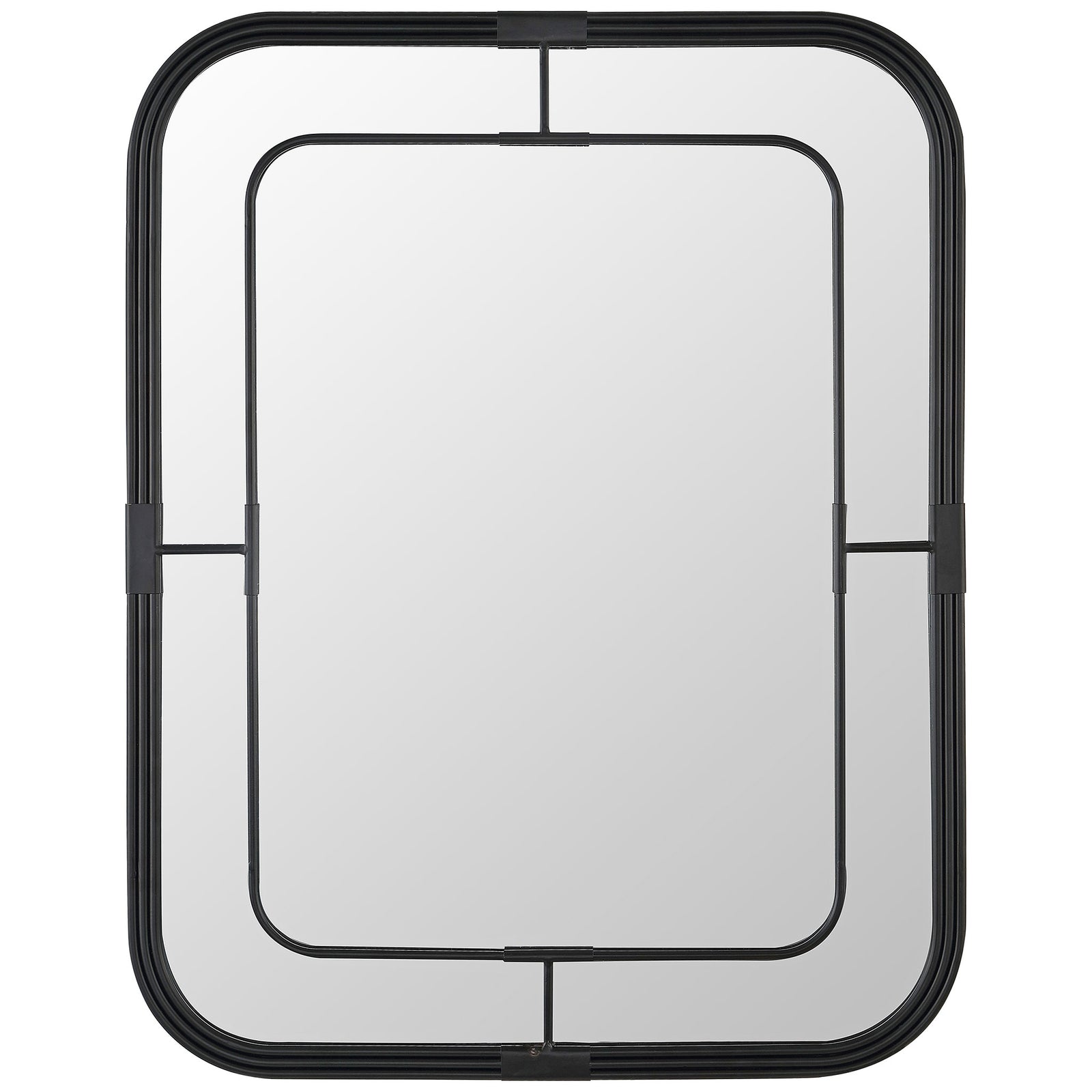 A tall black wall mirror features a rounded outer border framing a smaller inset mirror. || MRR1049A || front_studio