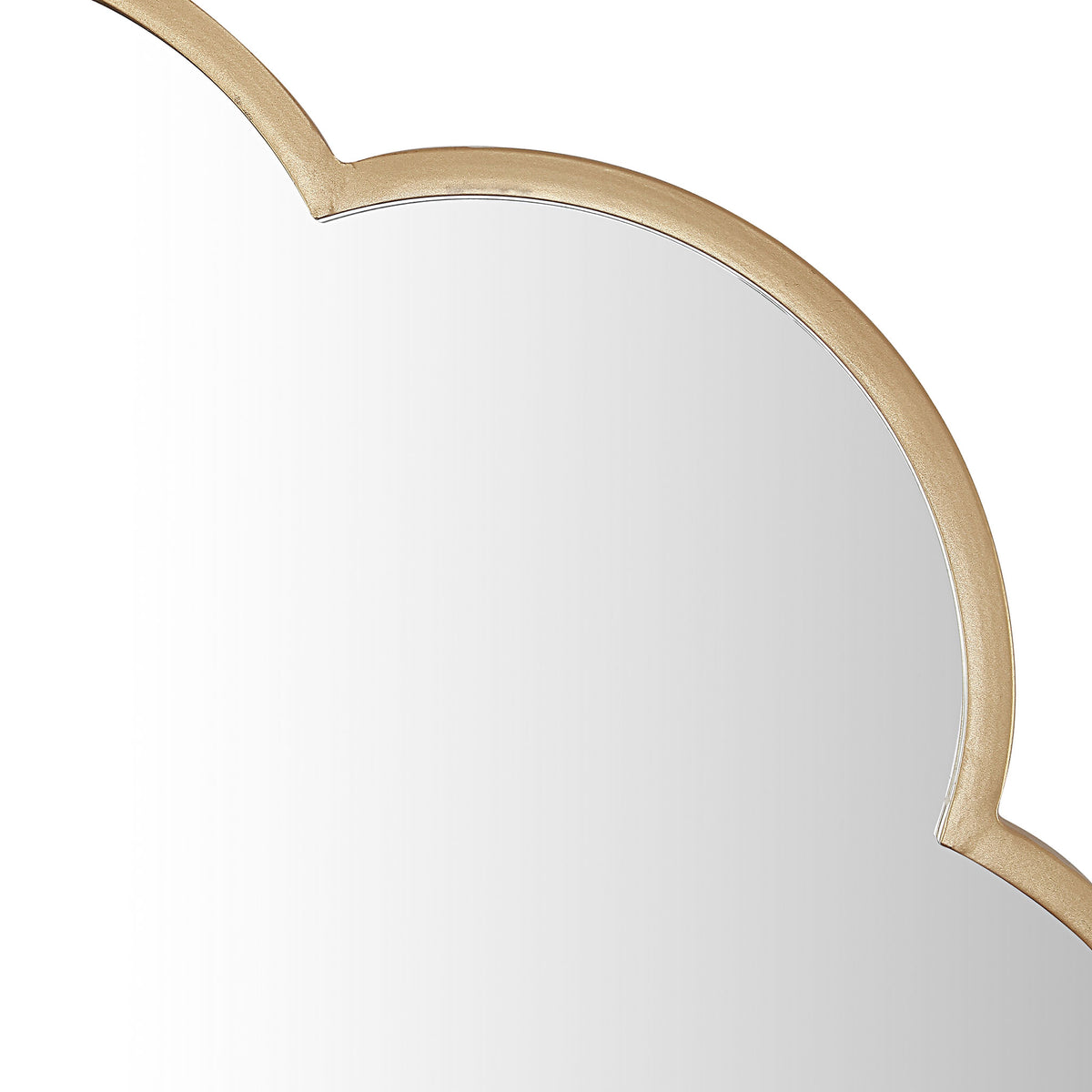 A subtly textured gold frame traces the mirror's graceful scalloped curves || MRR1052A || detail_studio