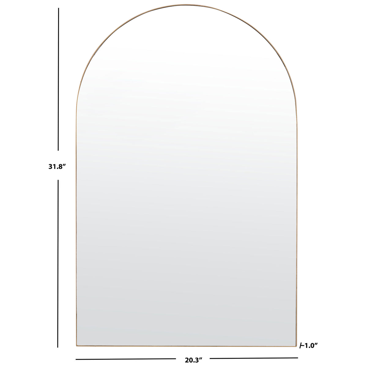 Arched mirror measures 20.3 inches wide by 31.8 inches high, with a 1-inch depth