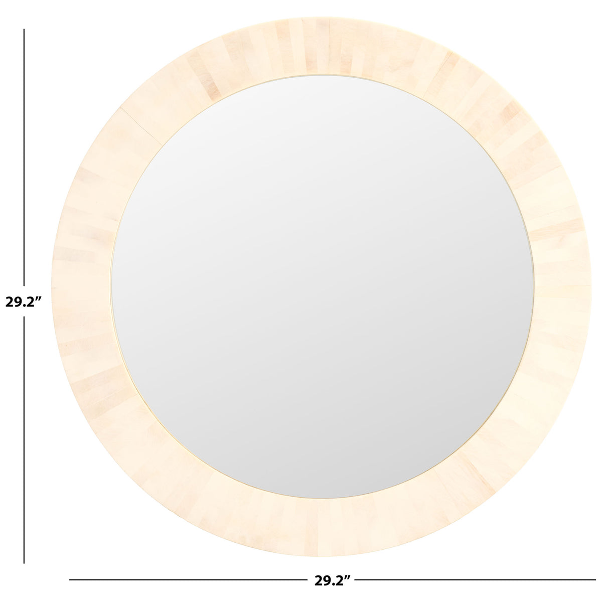 At 29.2 inches across, the round mirror pairs a generous reflective surface with a wide ivory frame. || MRR1501A || dimension_studio