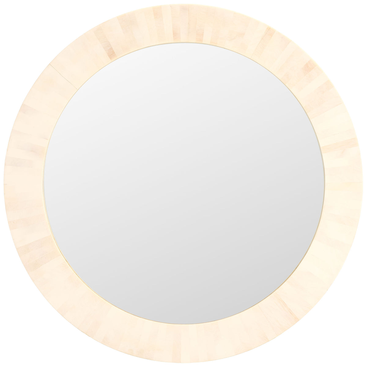 A wide antique ivory faux-bone frame encircles the mirror with subtle radial striping. || MRR1501A || front_studio