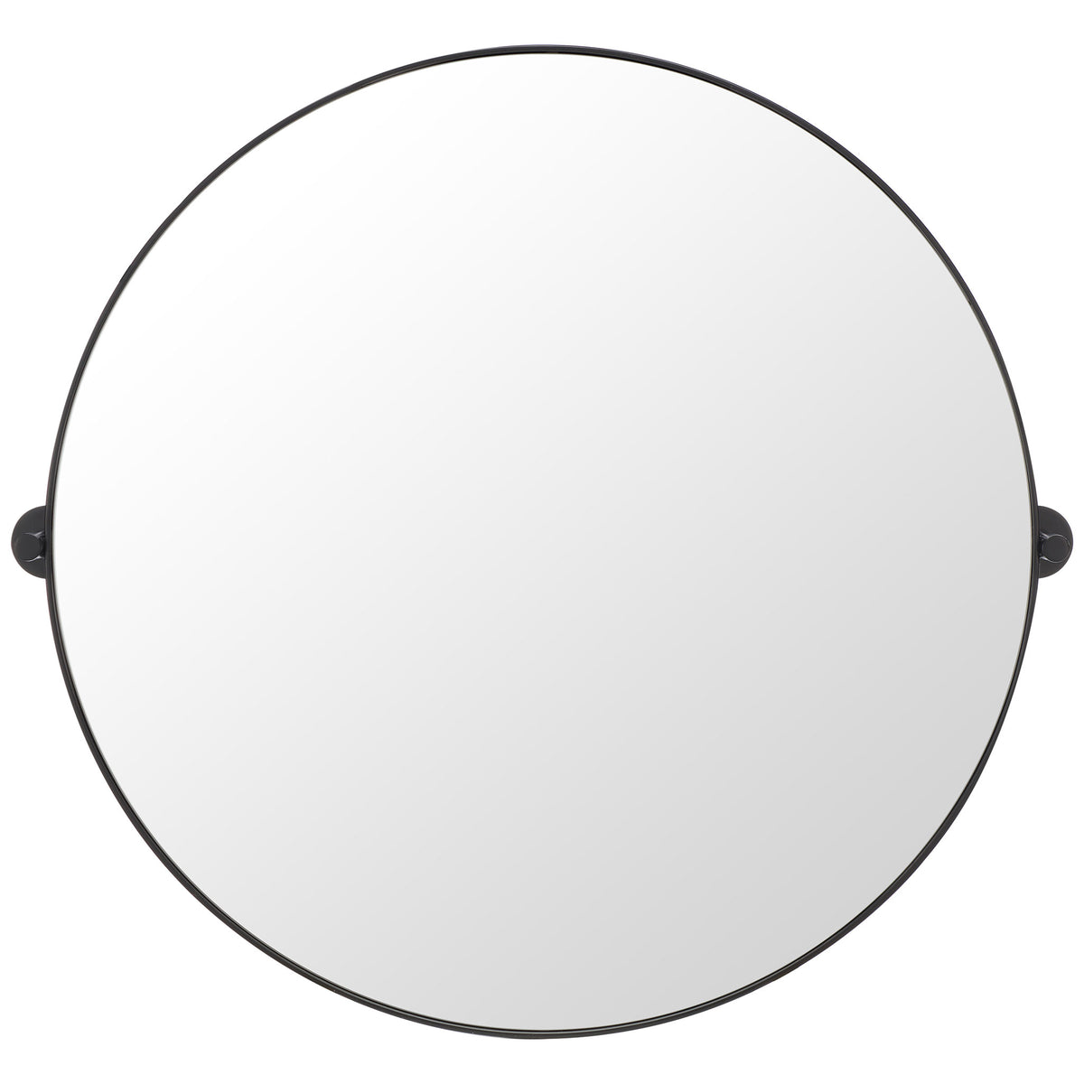 A 36-inch round mirror features a slim black metal frame and matching wall mounts || MRR2000B || front_studio