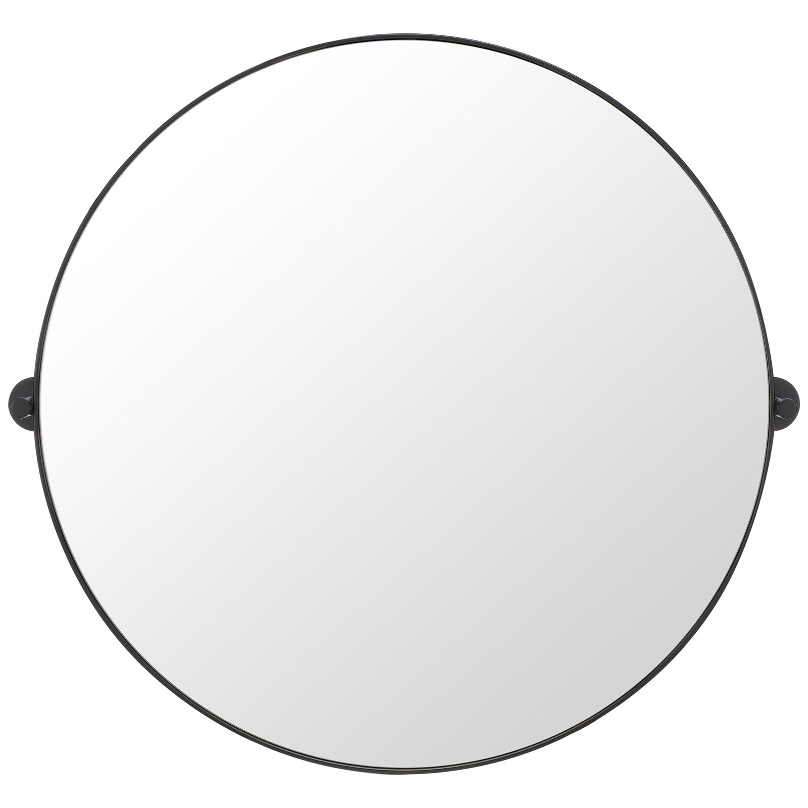 A 36-inch round mirror features a slim black metal frame and matching wall mounts || MRR2000B || front_studio