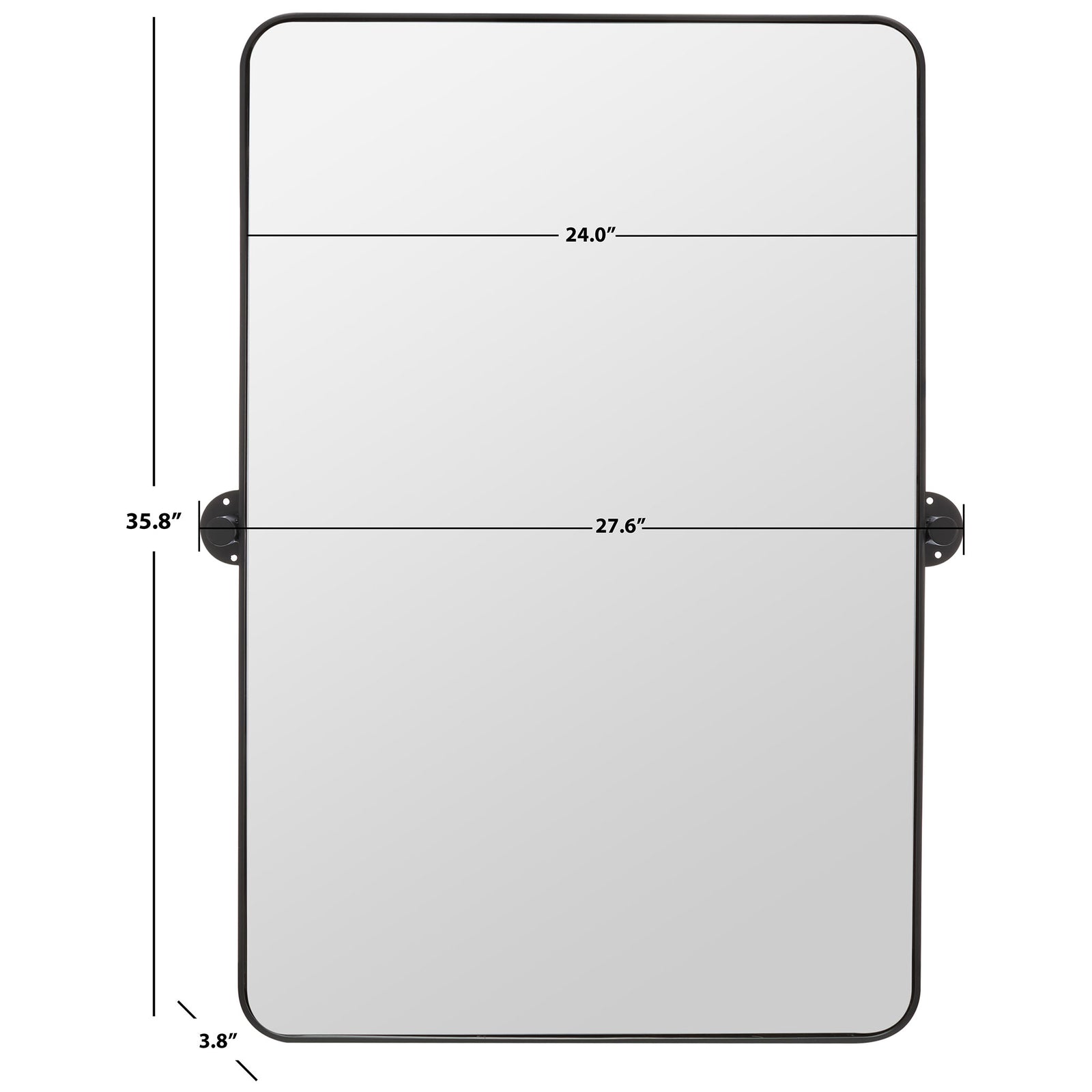 Black-framed mirror has a 24-inch frame width, a 35.8-inch height, and a 3.8-inch mounting depth. || MRR2001A || dimension_studio
