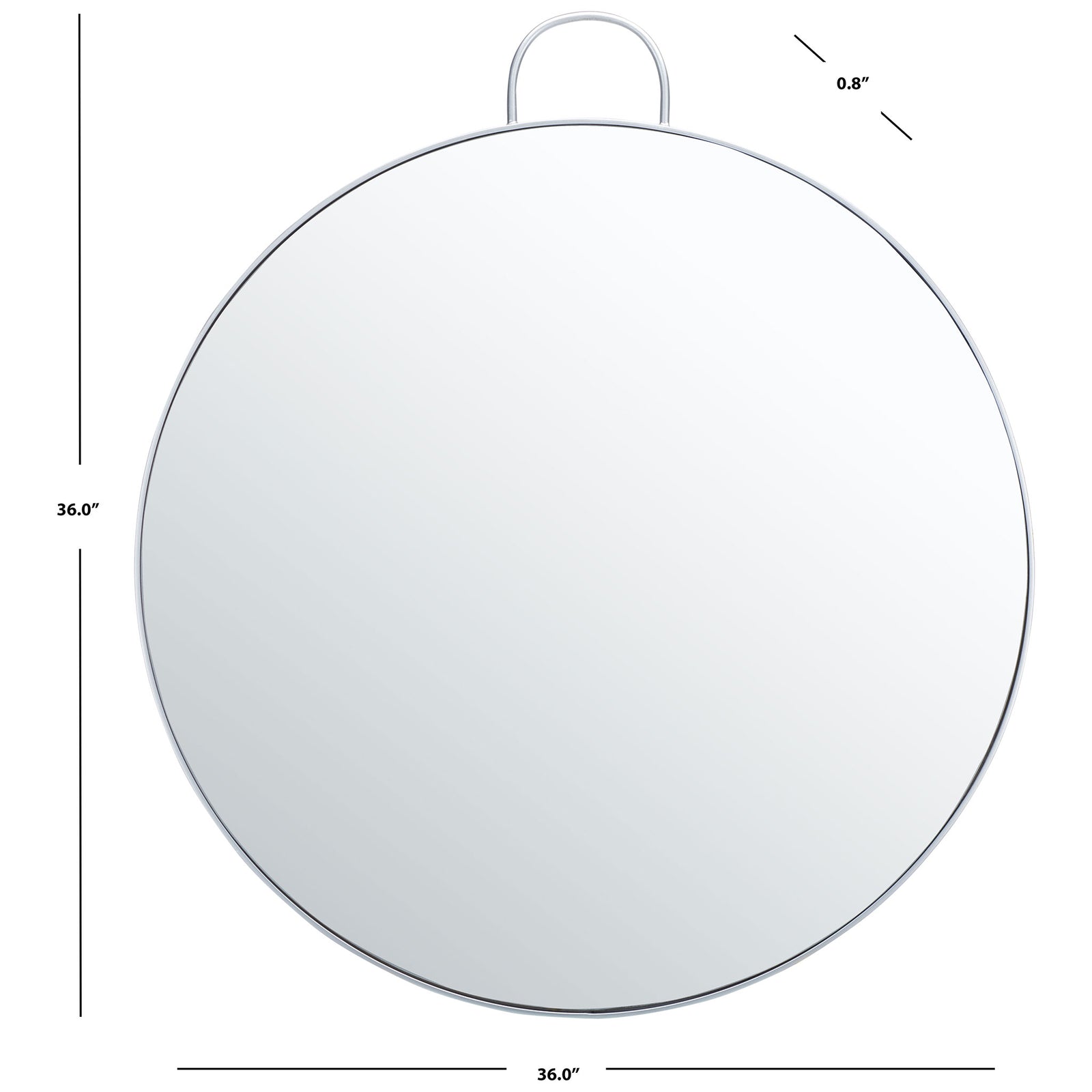 A 36-inch circular mirror pairs a sleek silver frame with an arched top loop || MRR2002B || dimension_studio