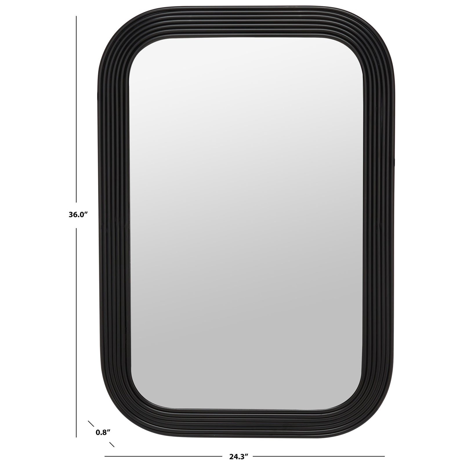 Black-framed mirror measures 24.3 inches wide, 36 inches tall and 0.8 inch deep || MRR2003A || dimension_studio