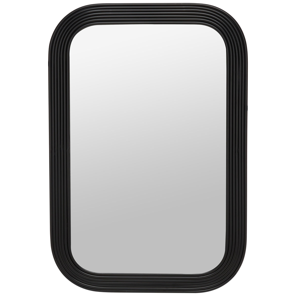 Rounded rectangular mirror with a sculptural, ribbed black metal frame || MRR2003A || front_studio