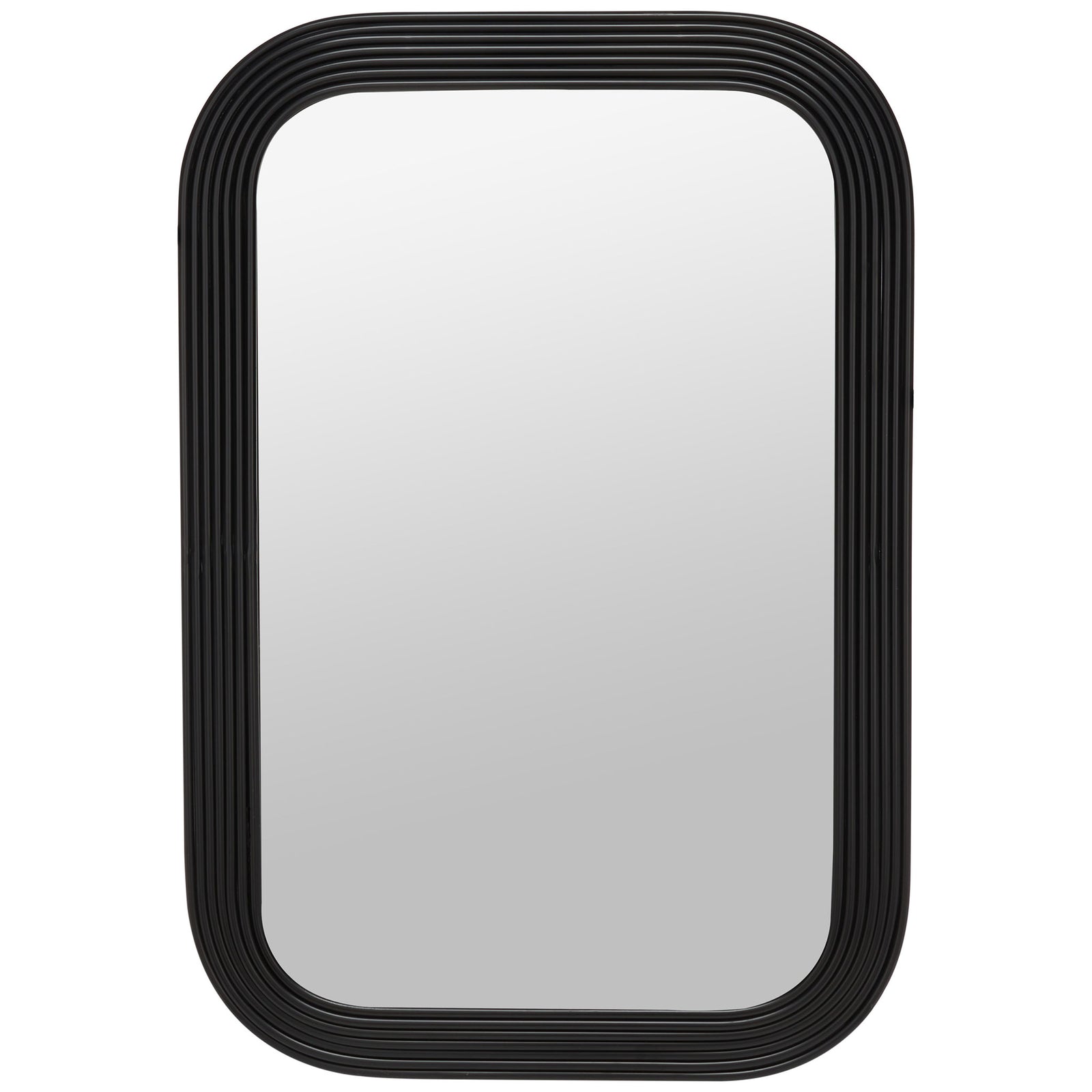 Rounded rectangular mirror with a sculptural, ribbed black metal frame || MRR2003A || front_studio