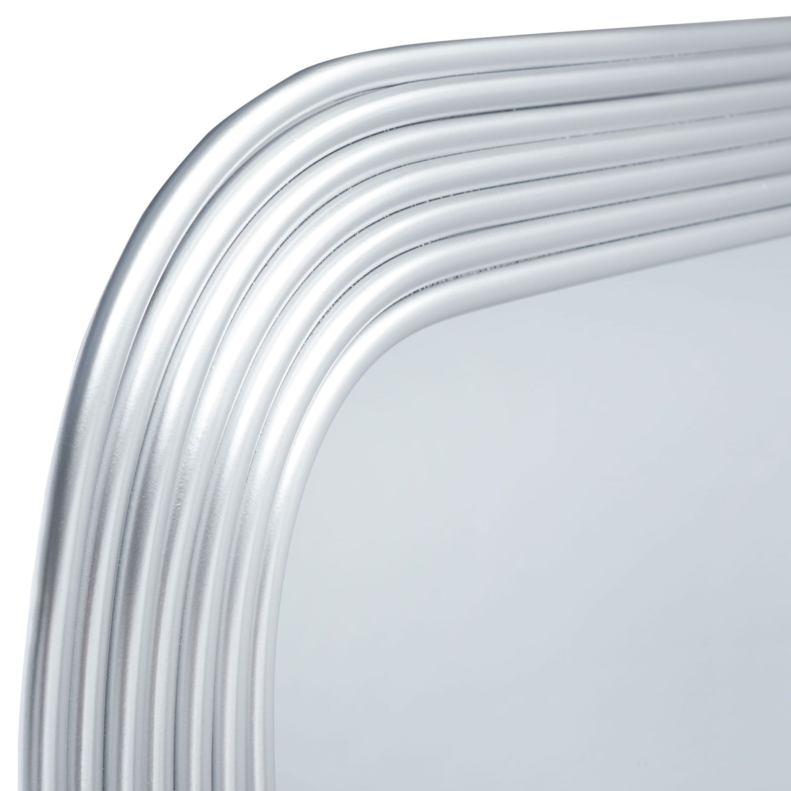 Curved silver metal bands create a dimensional border around the glass || MRR2003B || detail_studio