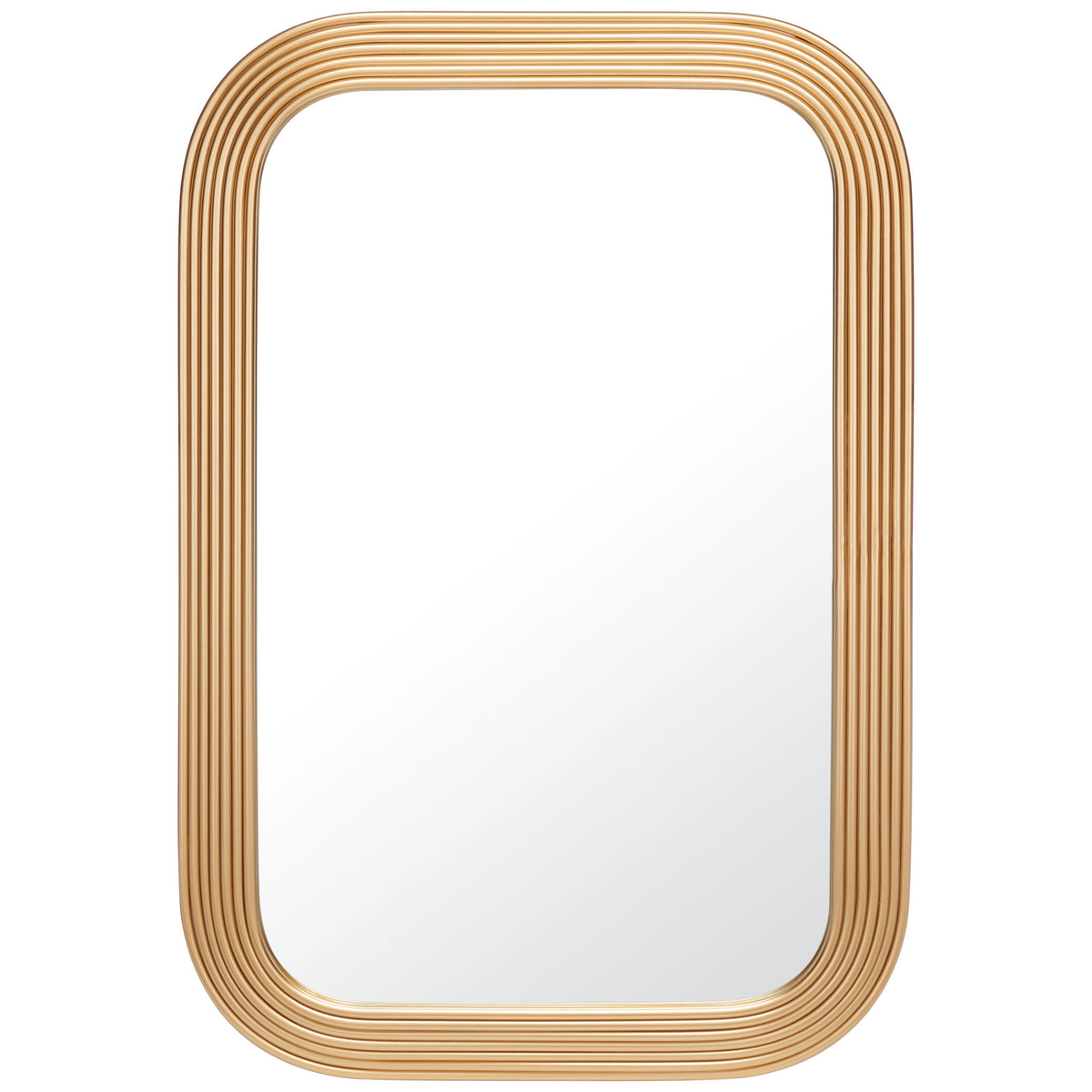 Rounded rectangular mirror with a warm, layered brass-toned metal frame || MRR2003C || front_studio