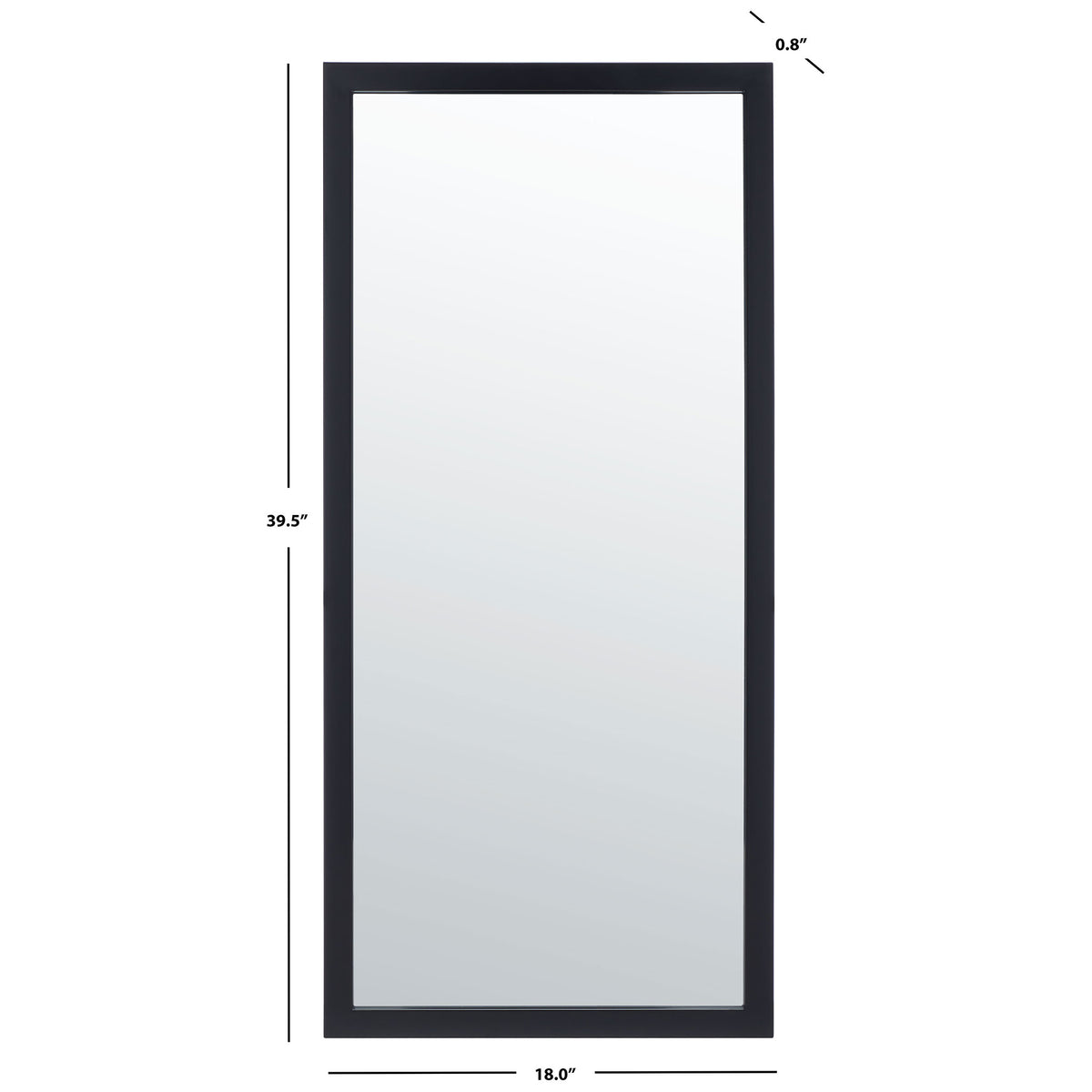 The rectangular mirror measures 18 inches wide, 39.5 inches tall, and 0.8 inches deep. || MRR2005C || dimension_studio